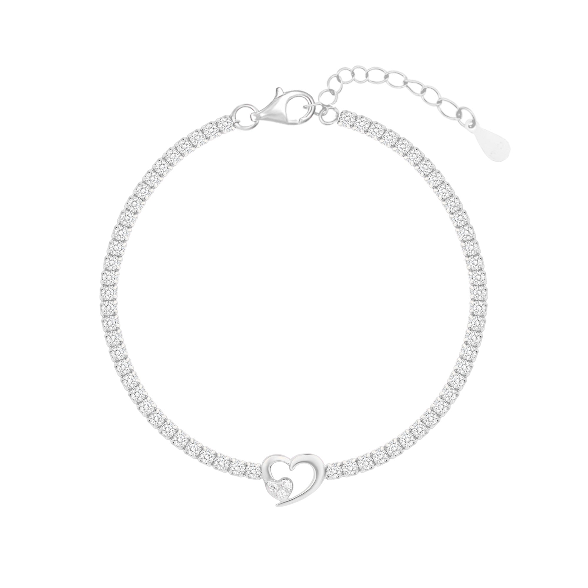 Twin Hearts Tennis Silver Bracelet