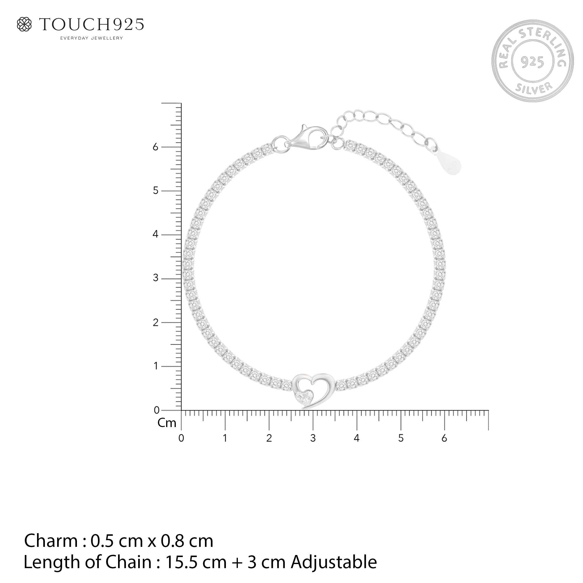 Twin Hearts Tennis Silver Bracelet
