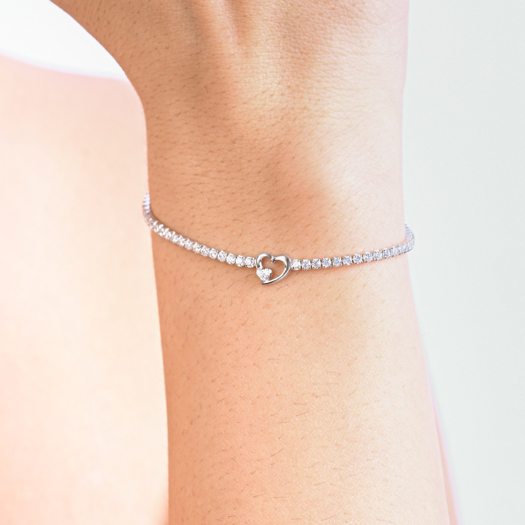 Twin Hearts Tennis Silver Bracelet