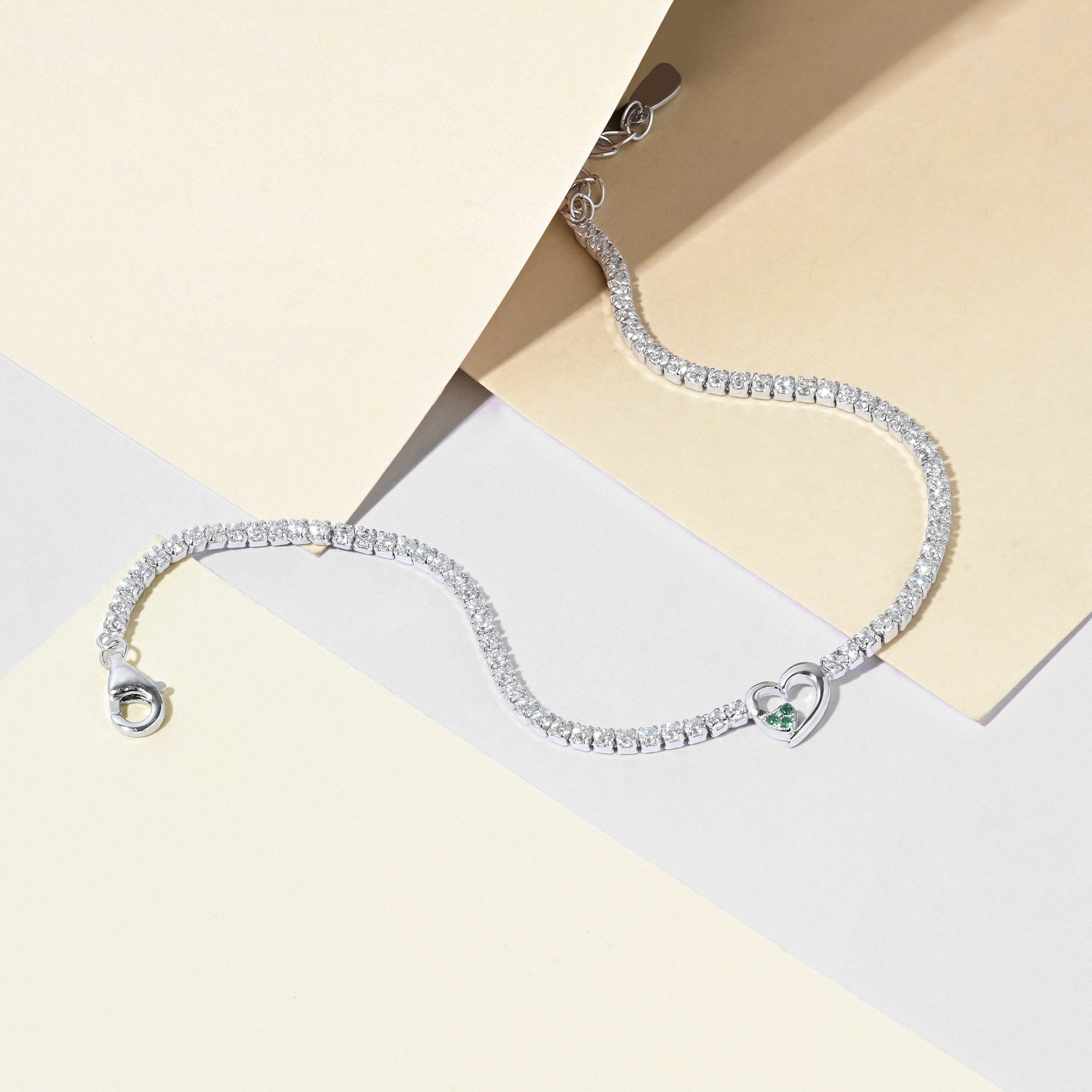 Twin Hearts Tennis Silver Bracelet