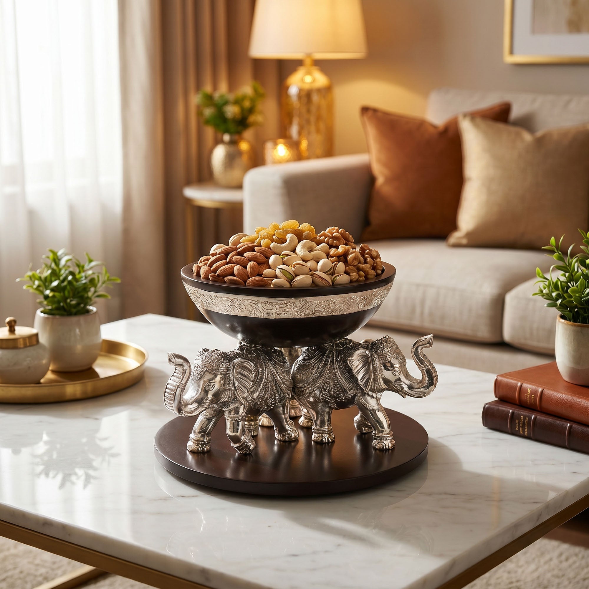 999 Silver Elephant Bowl Centerpiece