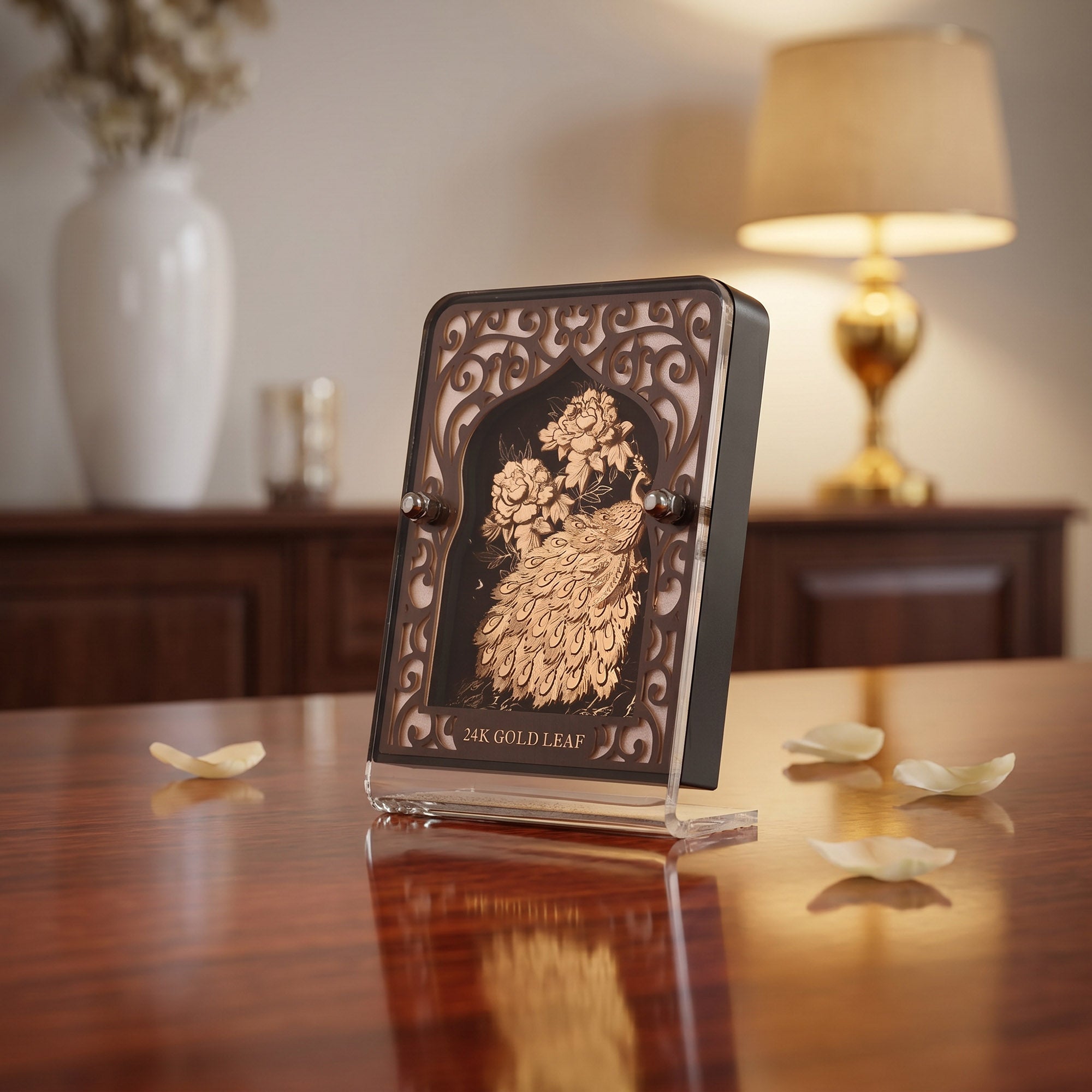 24K Gold Foiled Peacock Acrylic Frame