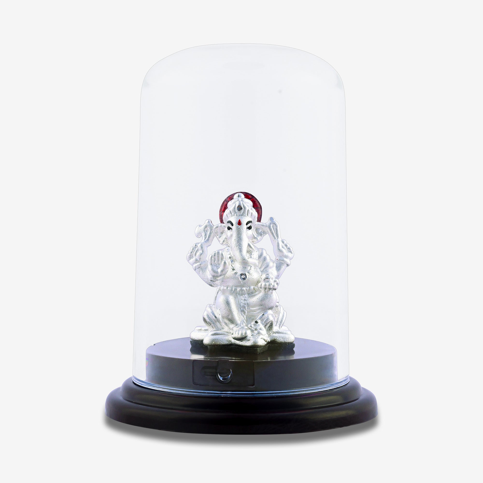 999 Silver Glass Dome Ganesha Idol