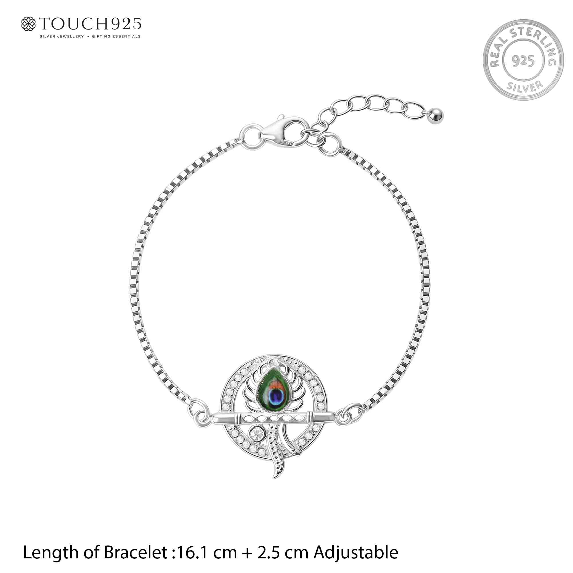 Krishna Flute Halo Silver Bracelet