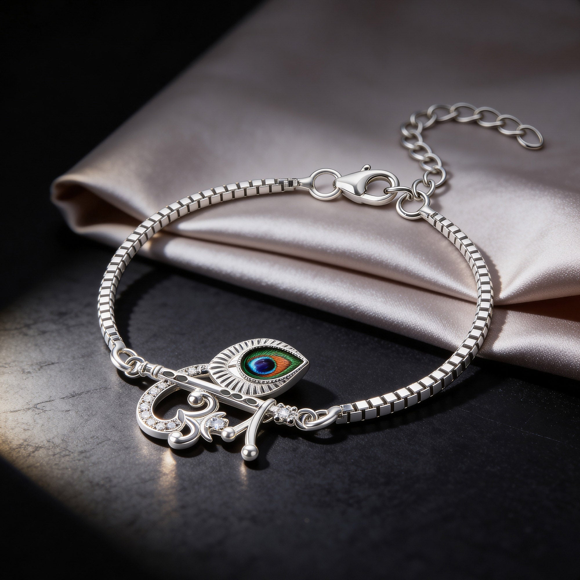 Om Flute Morpankh Silver Bracelet