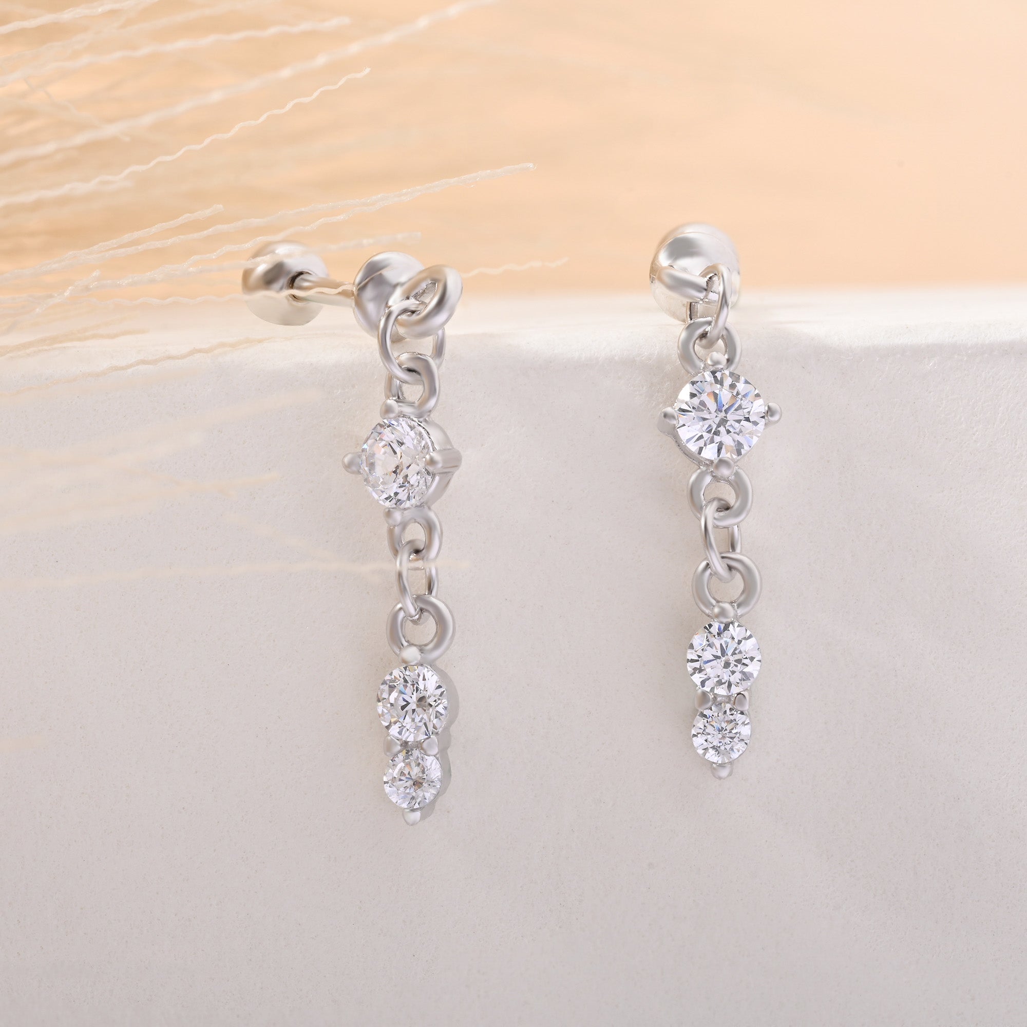 Triple Stone Dangler Earrings