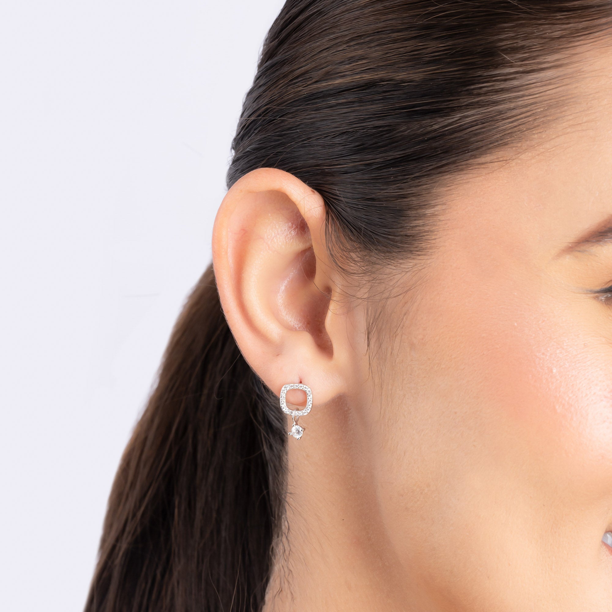 CZ Drop Charm Stud Earrings