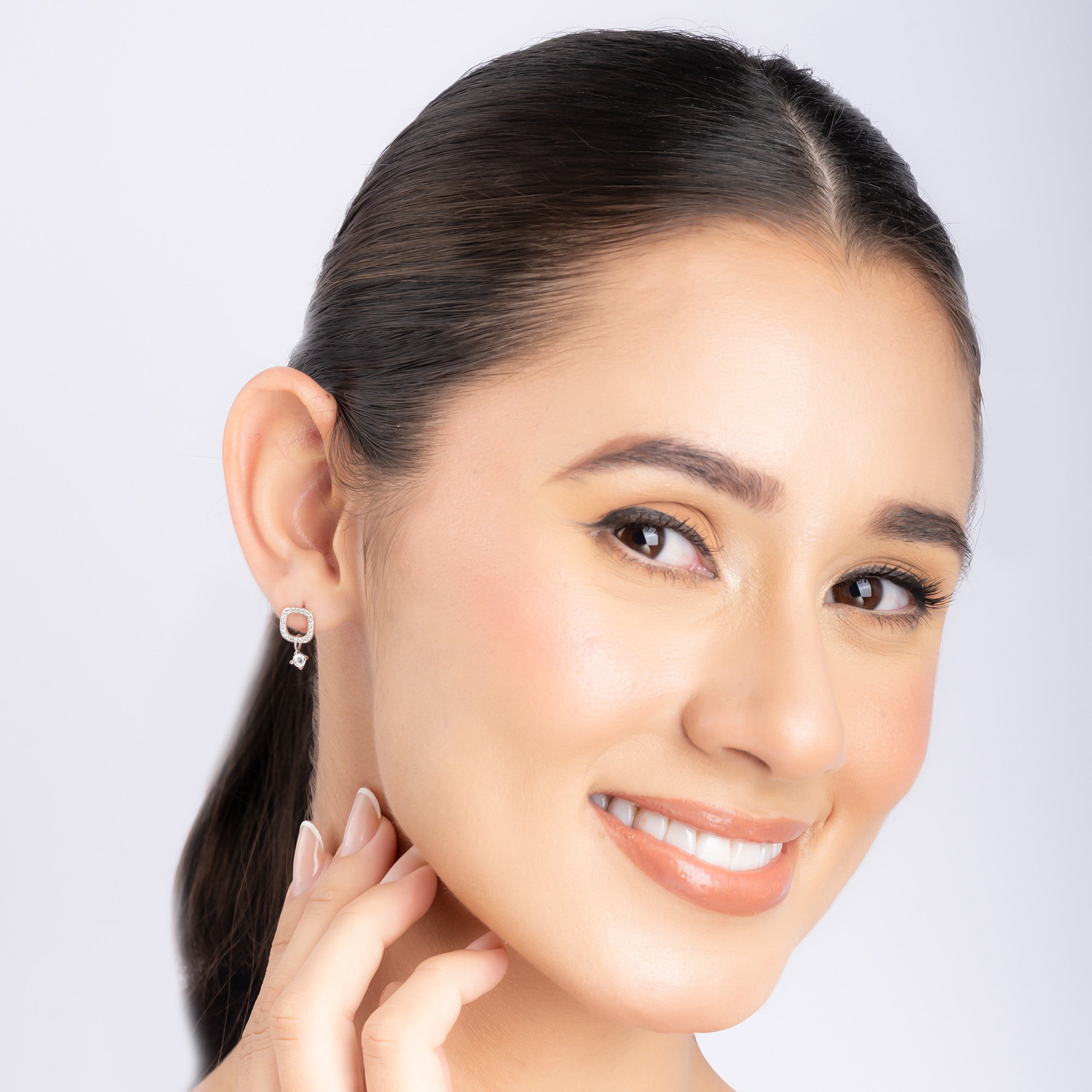 CZ Drop Charm Stud Earrings