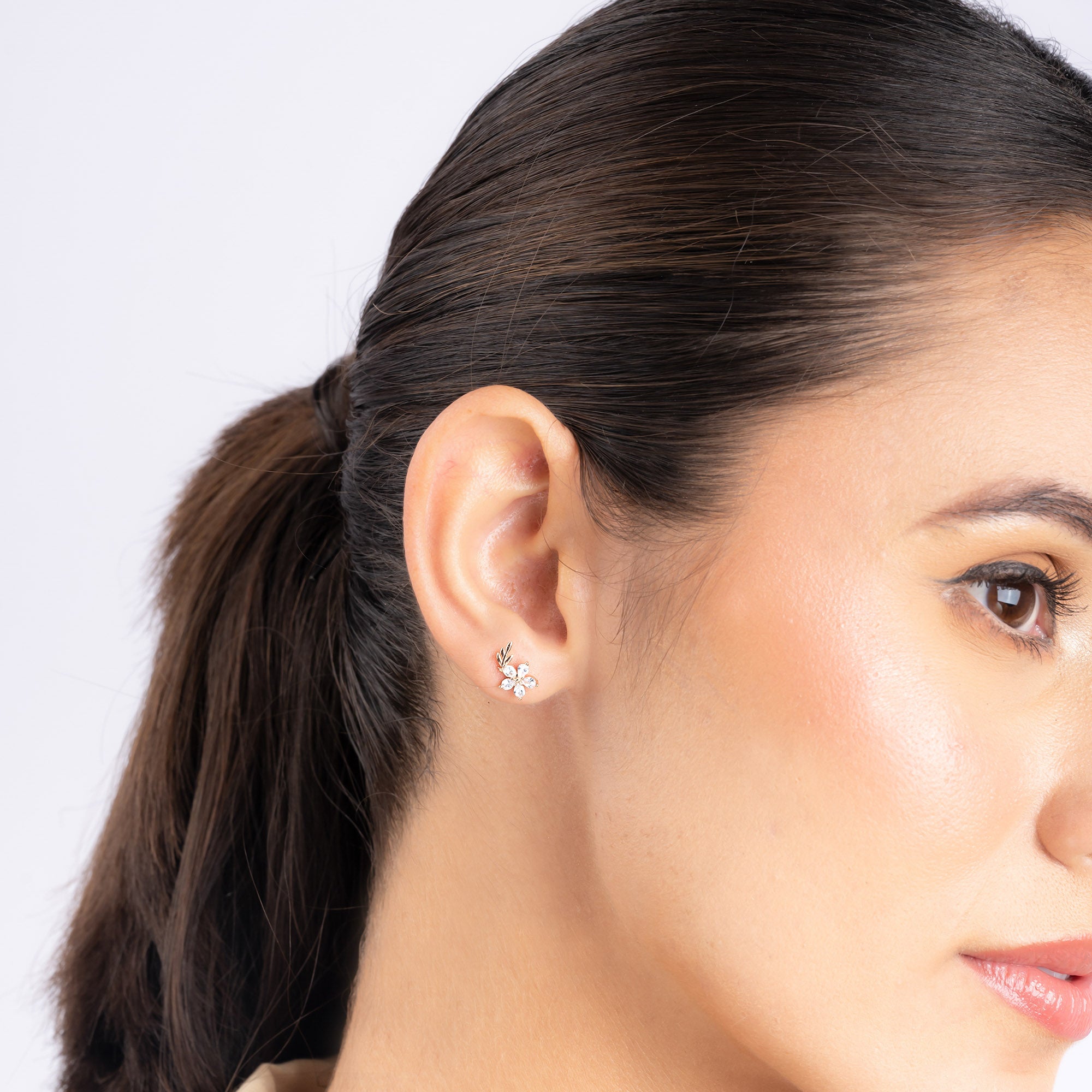 Floral CZ Stud Earrings