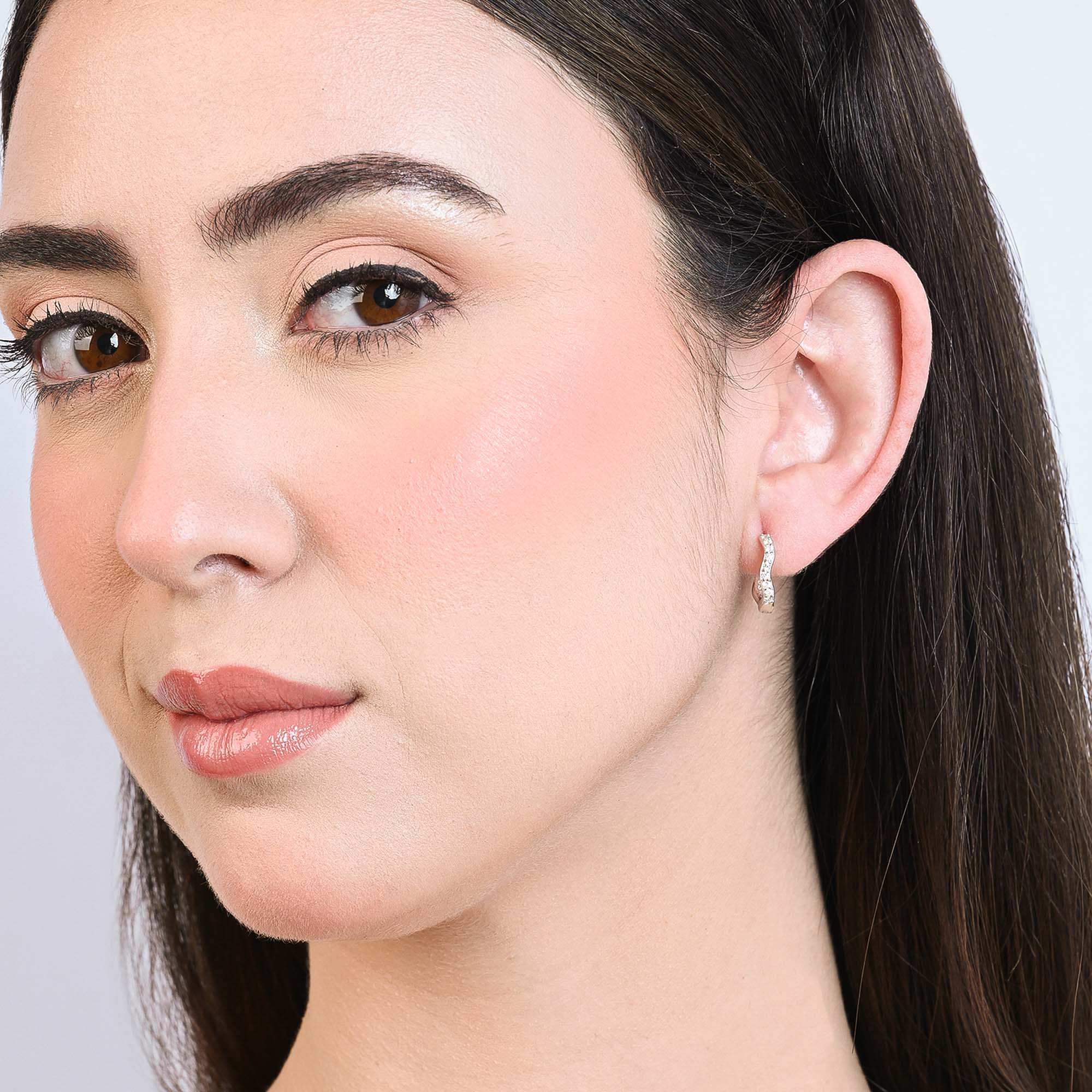 Wavy CZ Silver Hoop Earrings