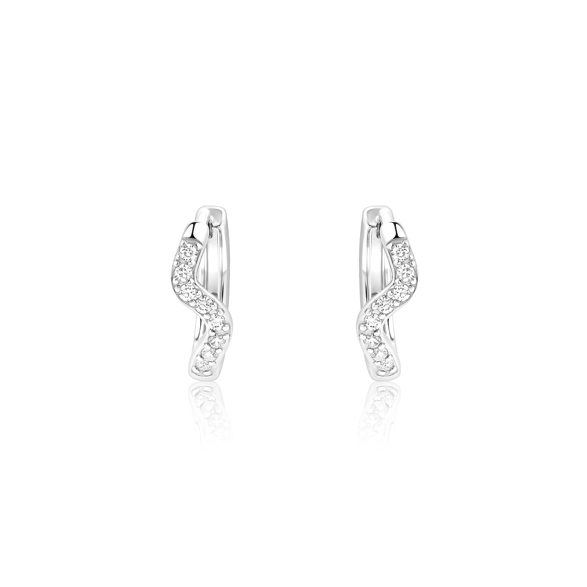 Curved CZ Silver Hoop Earrings