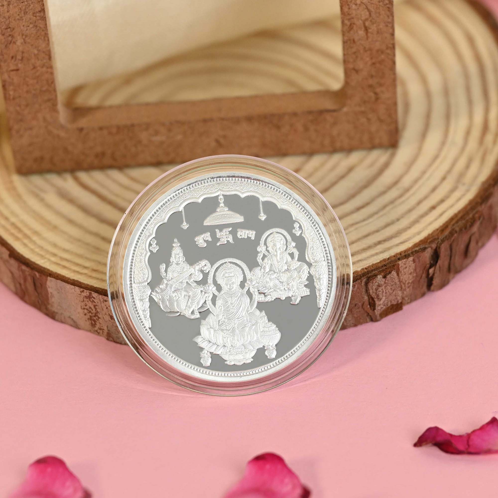 Pure 999 Silver 10g Lakshmi Ganesh Saraswati Coin