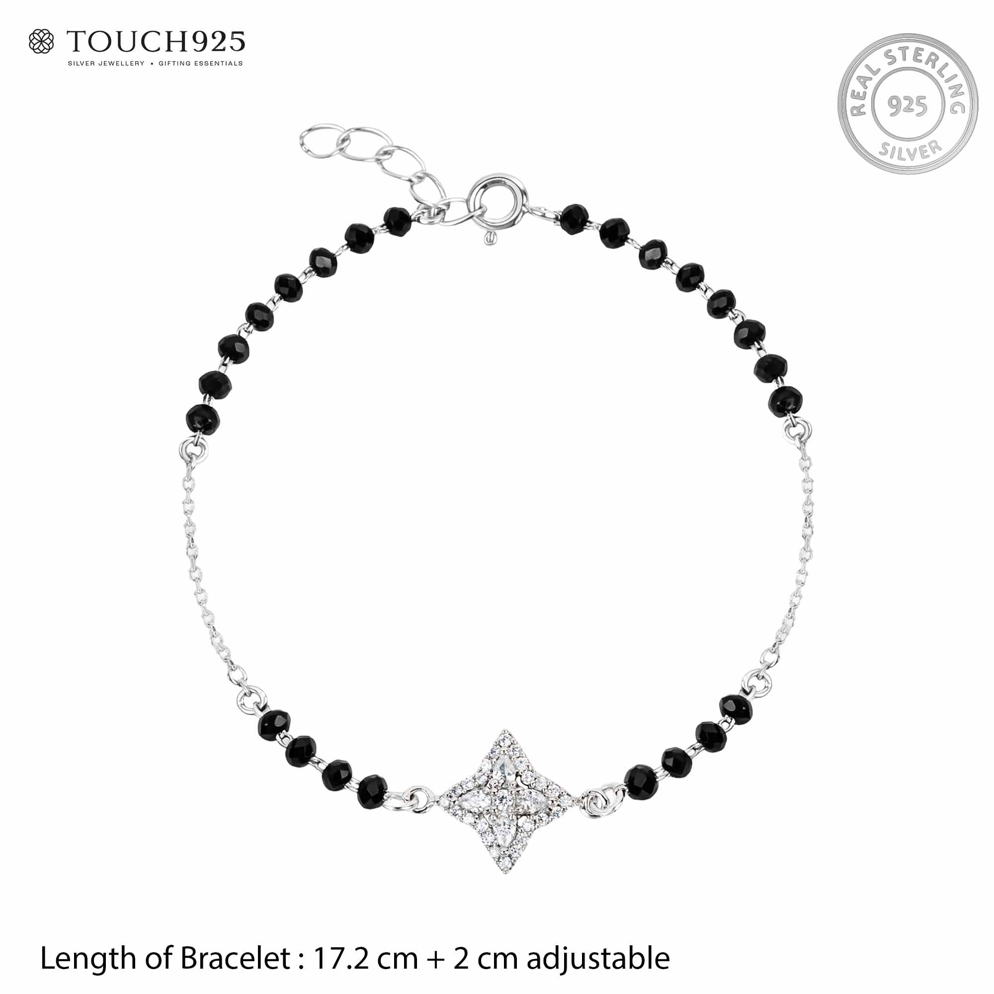 Ornate Star CZ Silver Bracelet