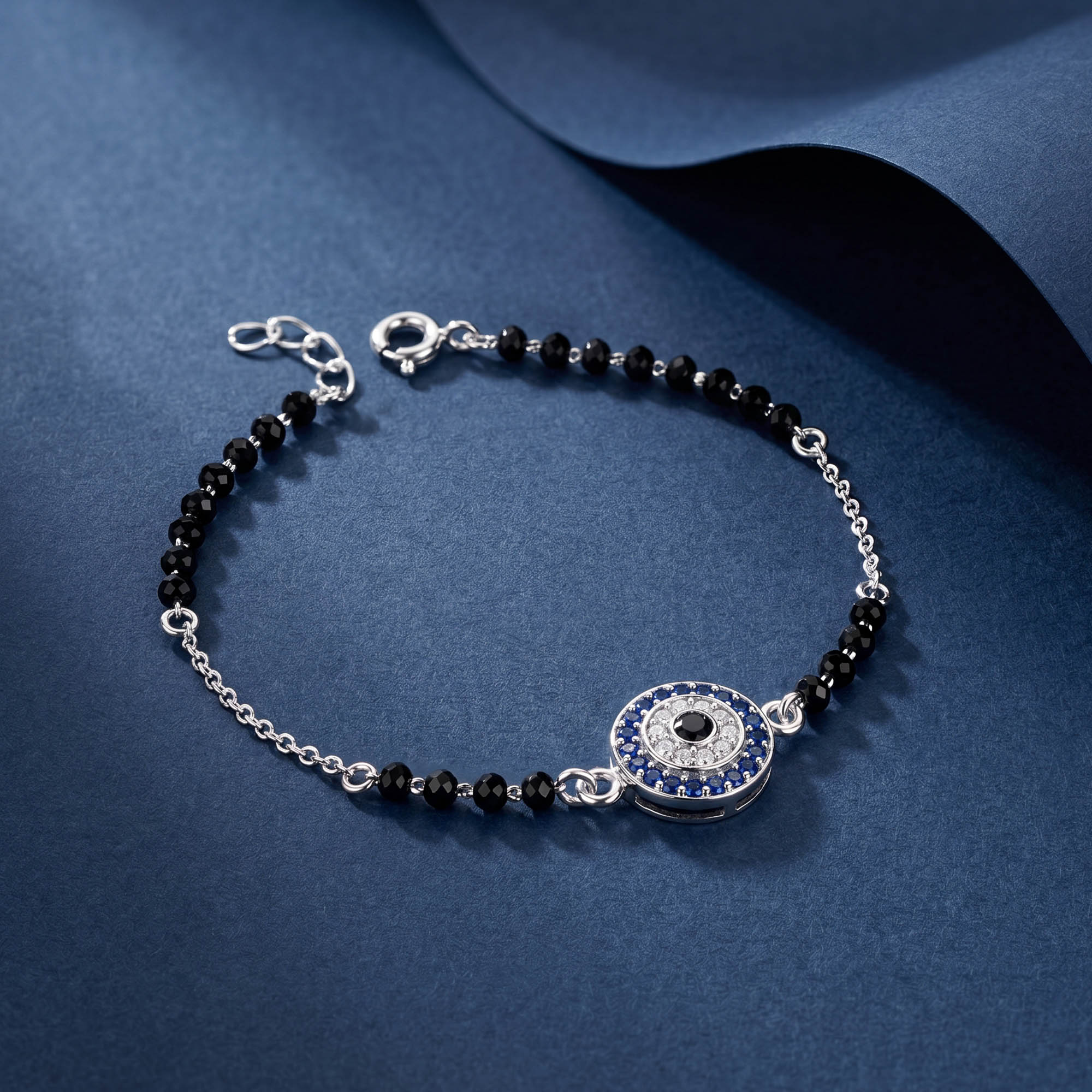 Evil Eye Medallion Silver Bracelet