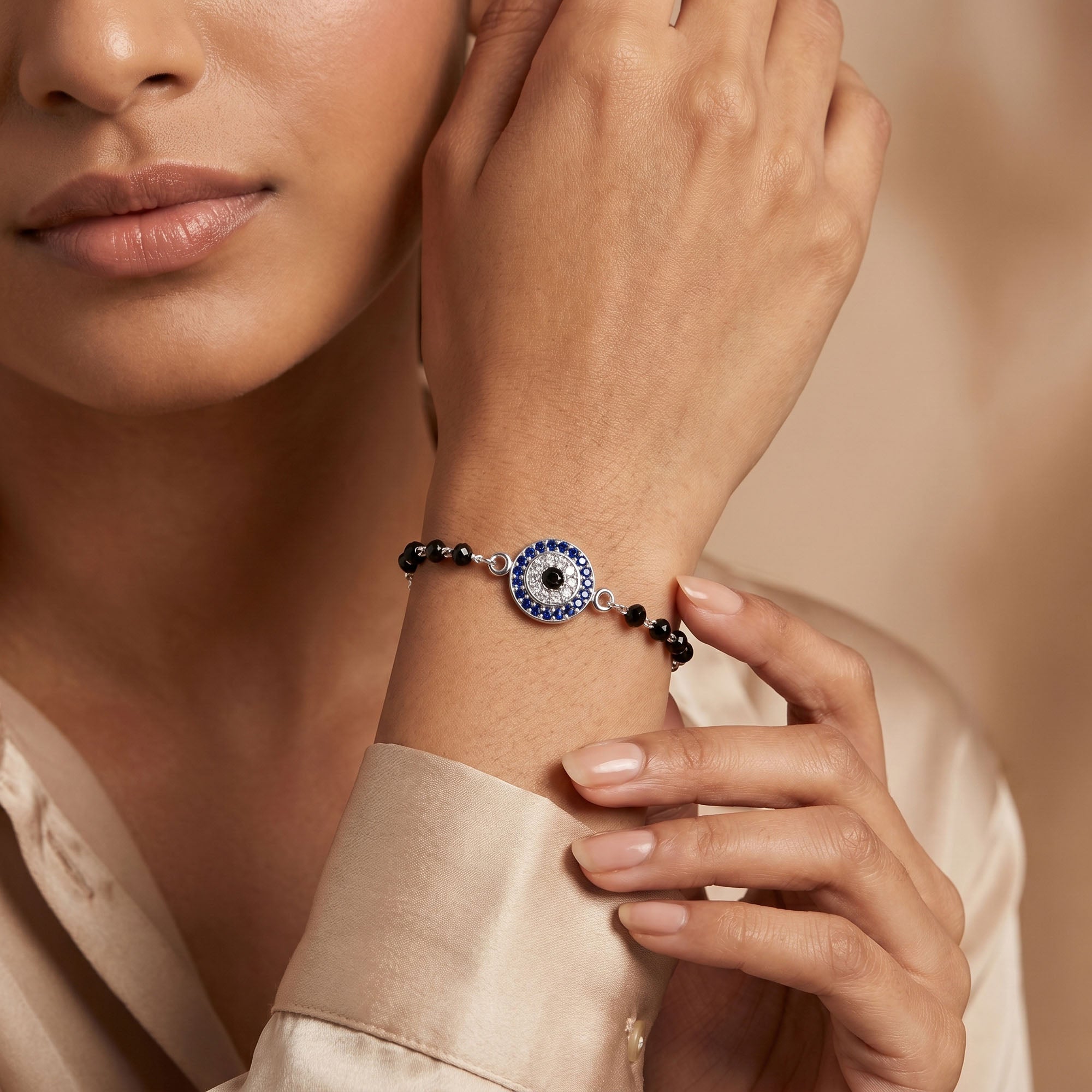 Evil Eye Medallion Silver Bracelet