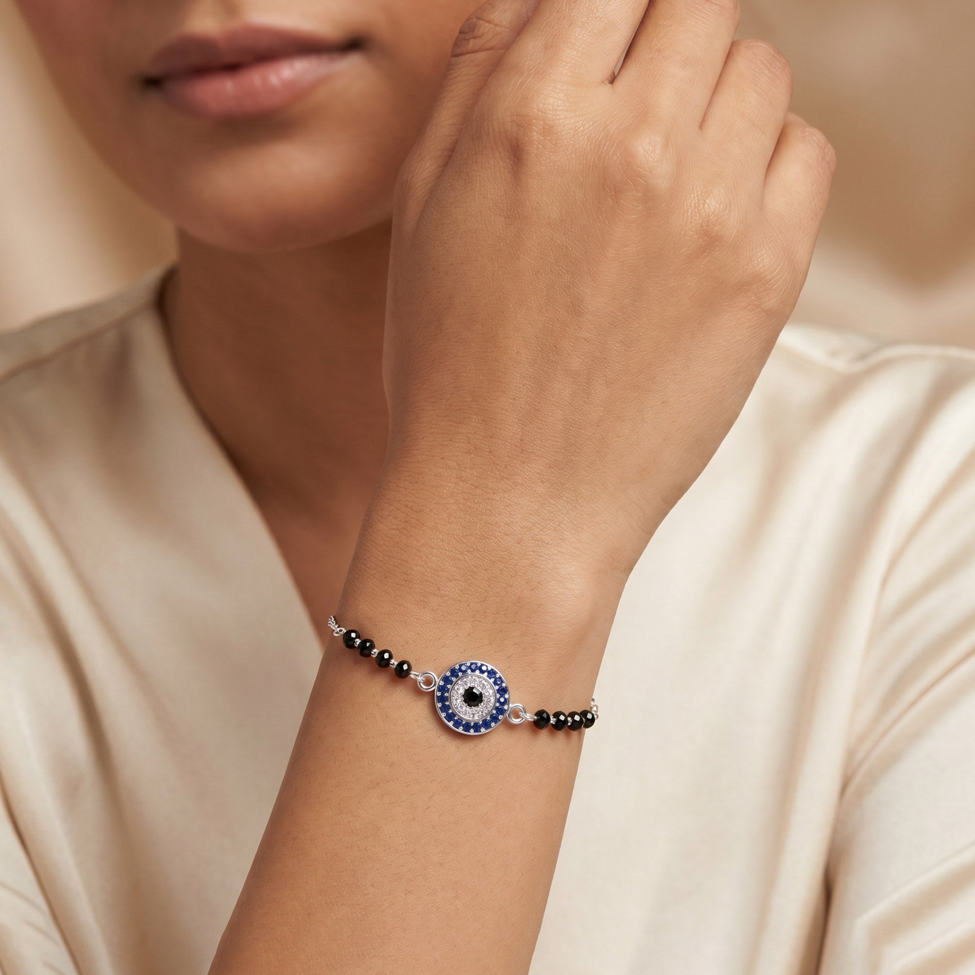 Evil Eye Medallion Silver Bracelet