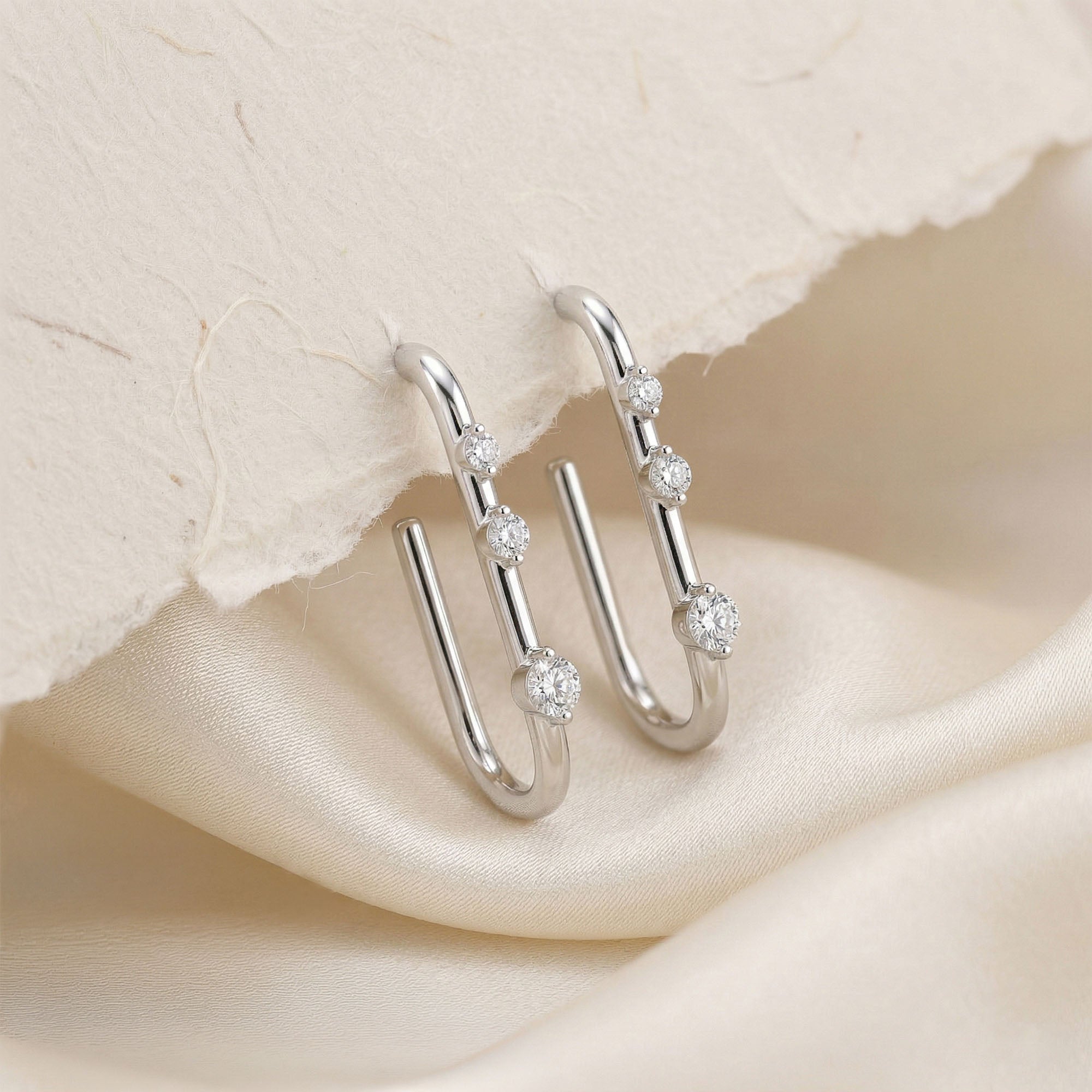 Triple Stone Paperclip Hoops