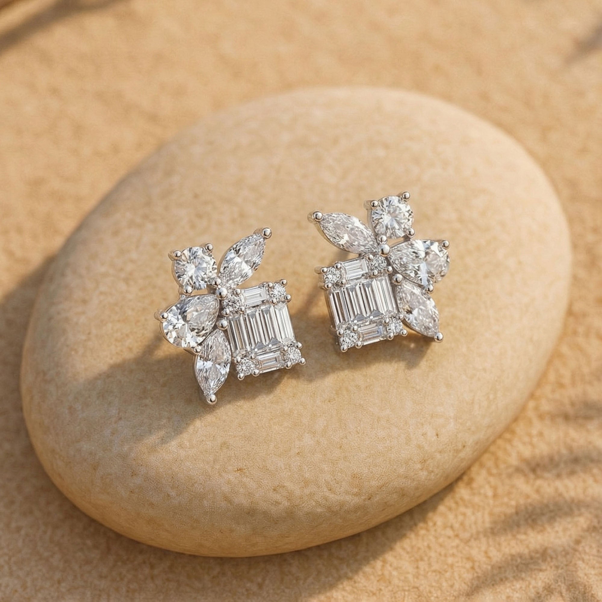 Emerald-Cut Floral Studs