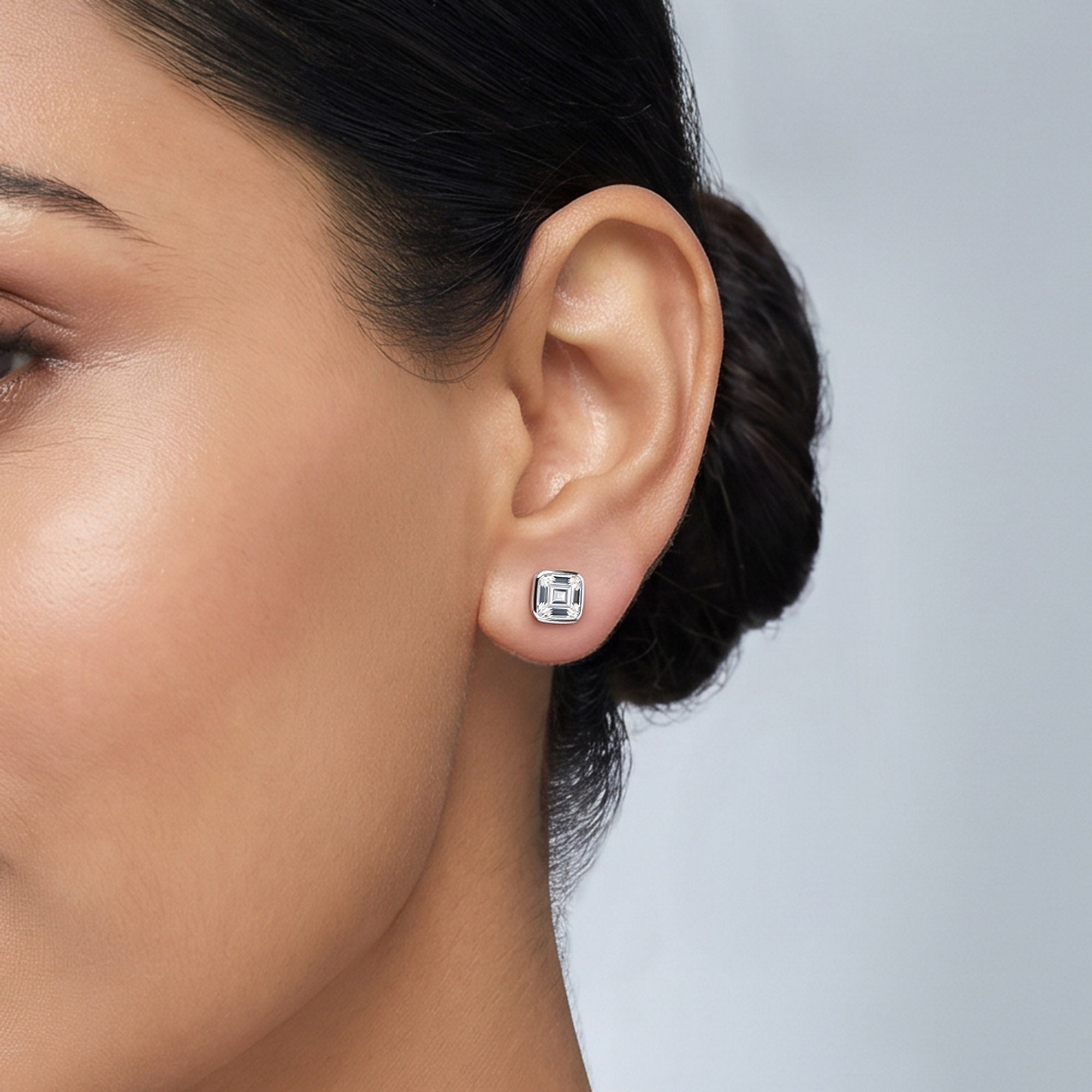 Ascher-Cut Bezel Stud Earrings