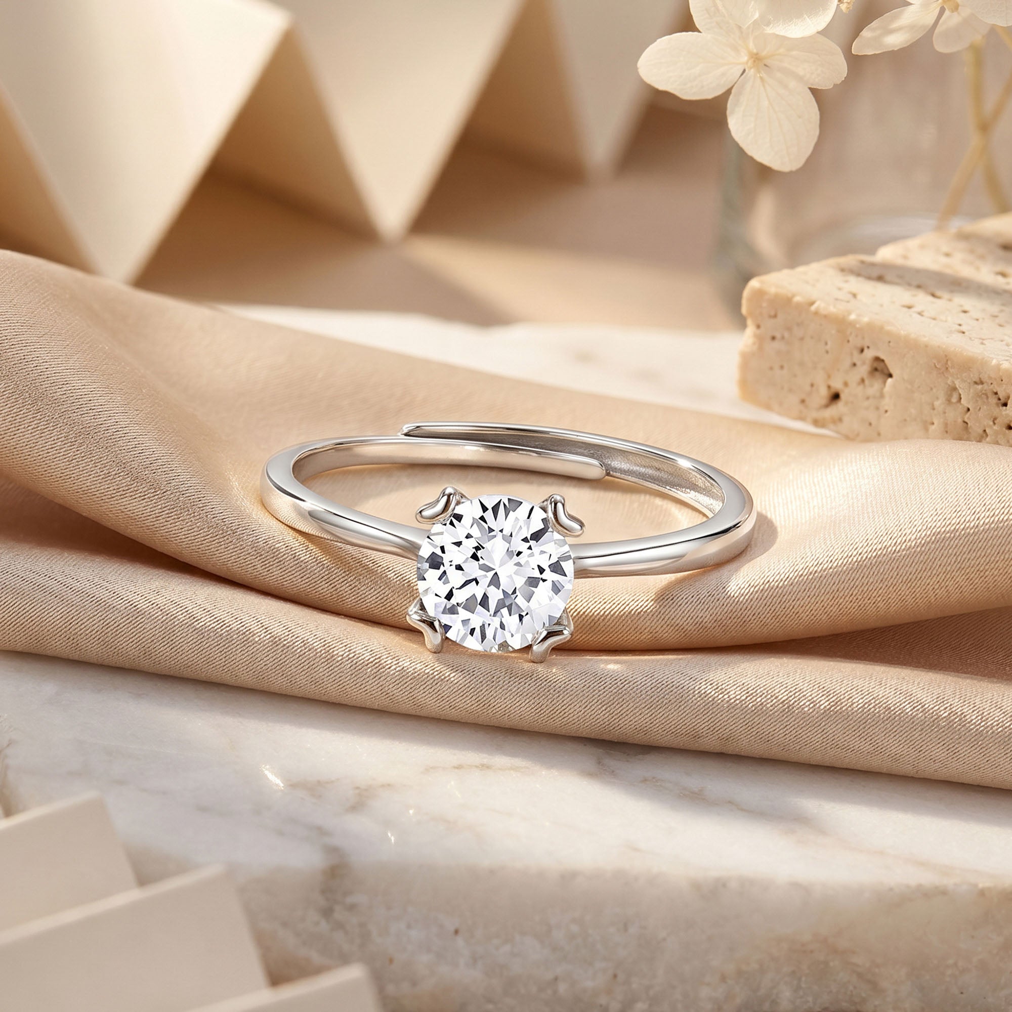 Claw-Set Solitaire Silver Ring