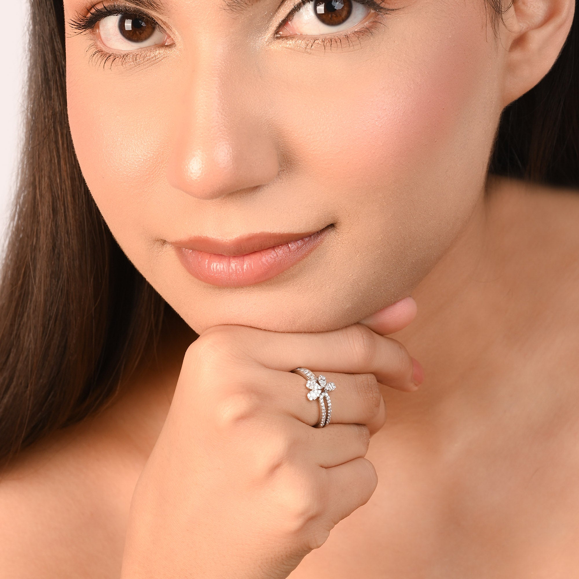 Floral Split Band Silver Ring