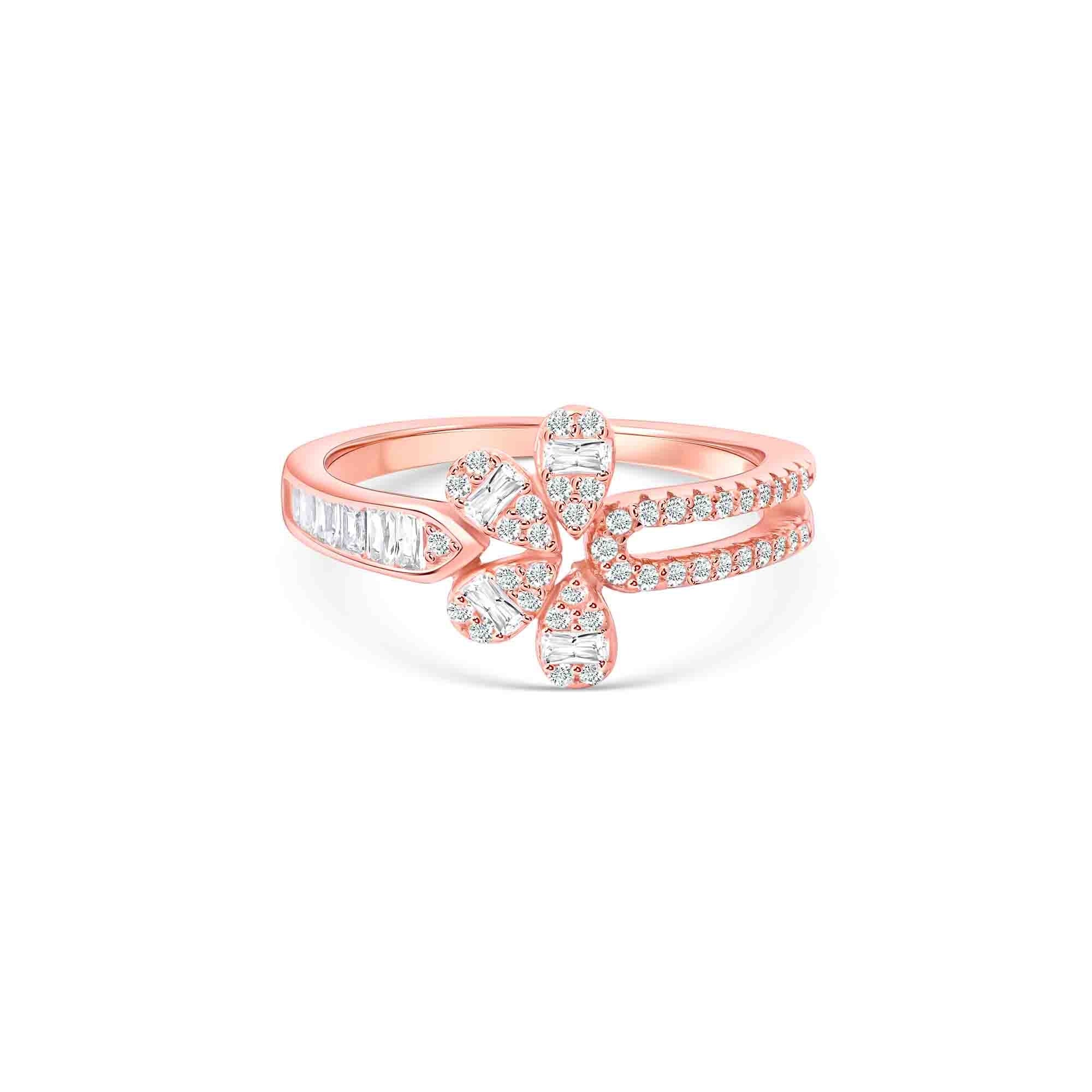 Floral Split Band Silver Ring