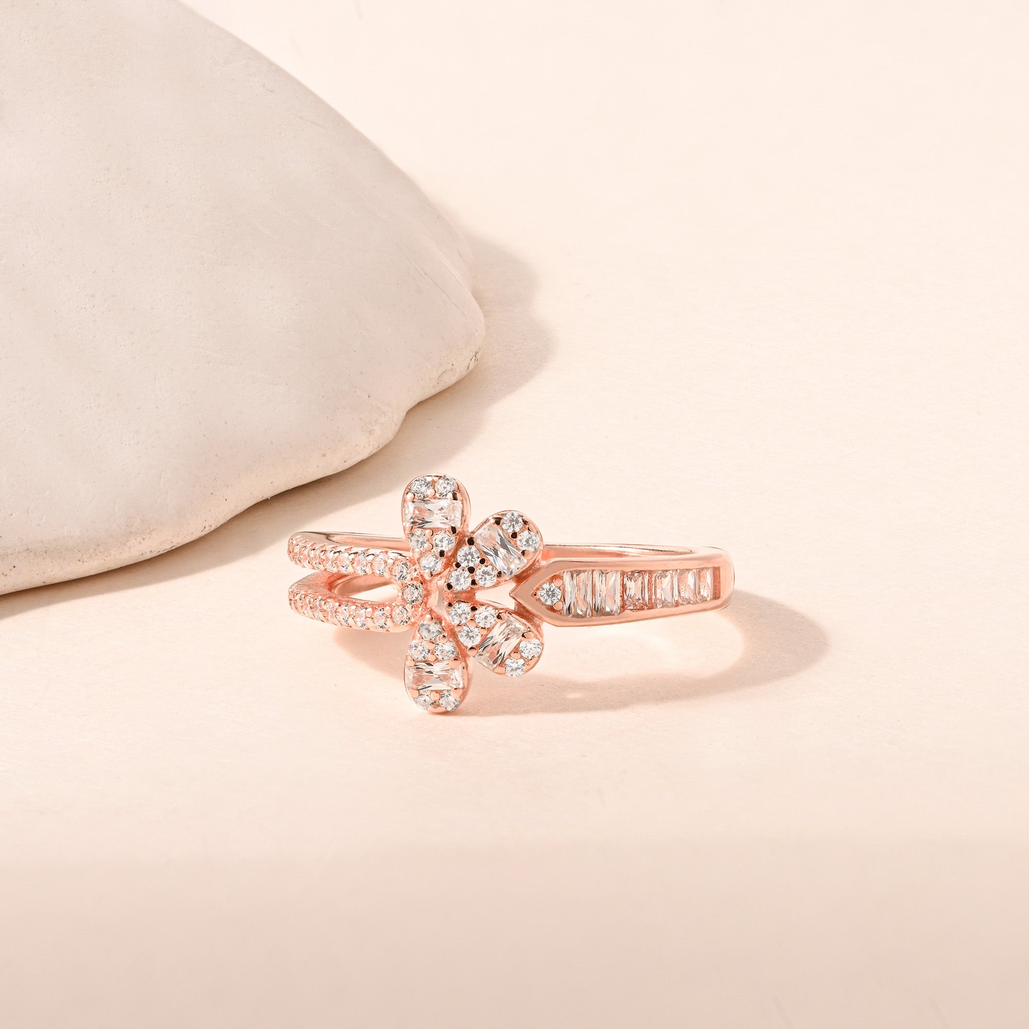 Floral Split Band Silver Ring