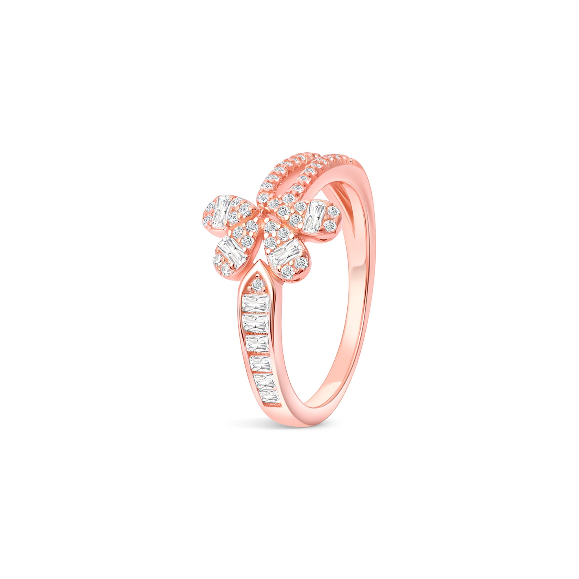 Floral Split Band Silver Ring