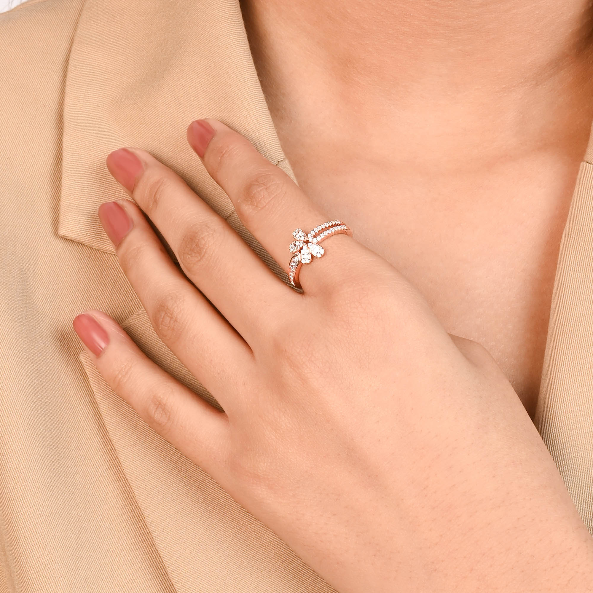 Floral Split Band Silver Ring