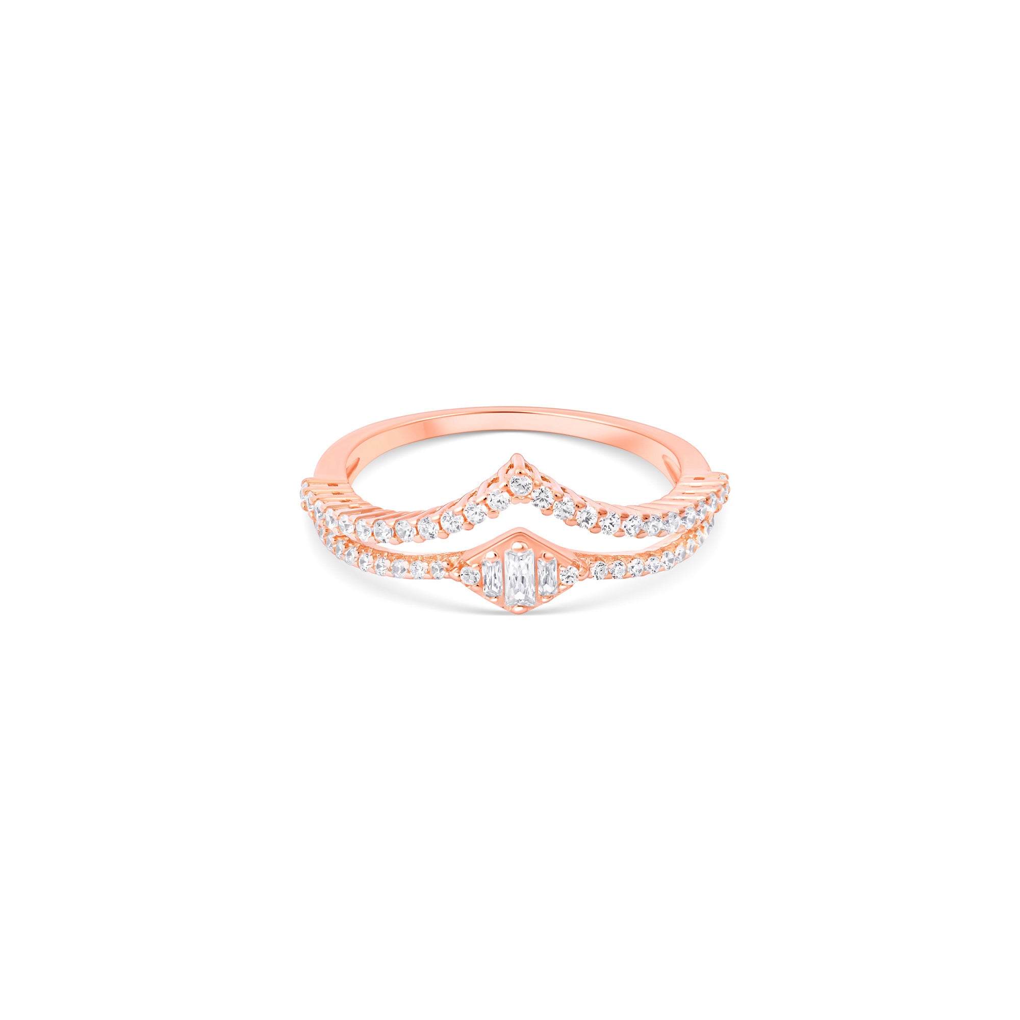 V-Shape Rectangular CZ Silver Ring