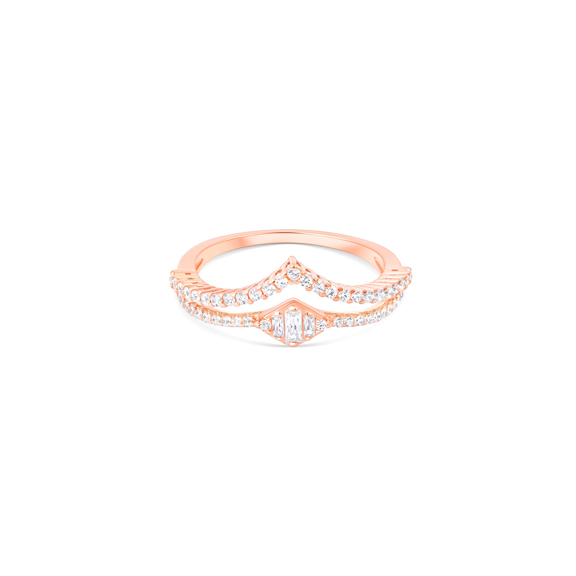 V-Shape Rectangular CZ Silver Ring