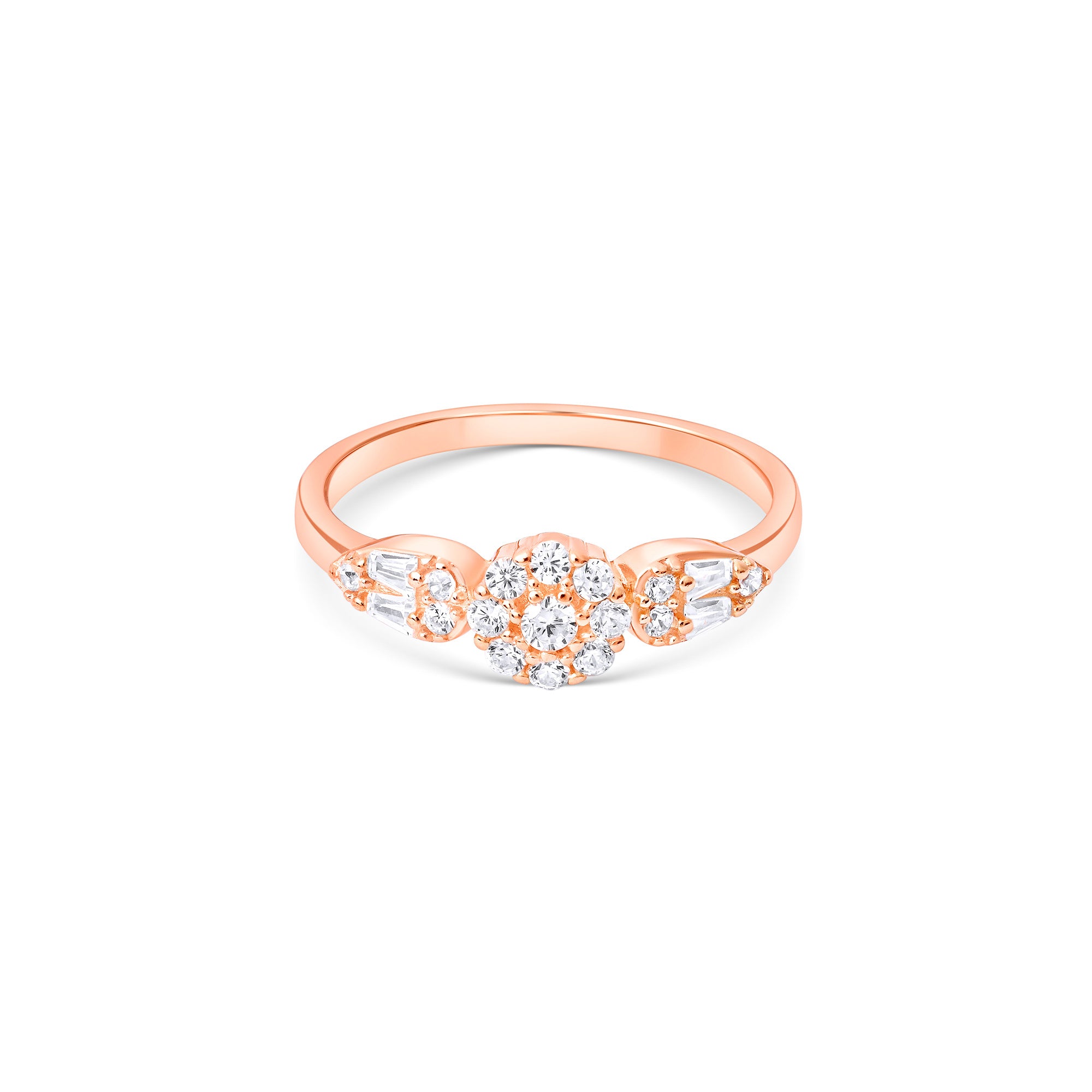 Leaf Accent Cluster CZ Silver Ring