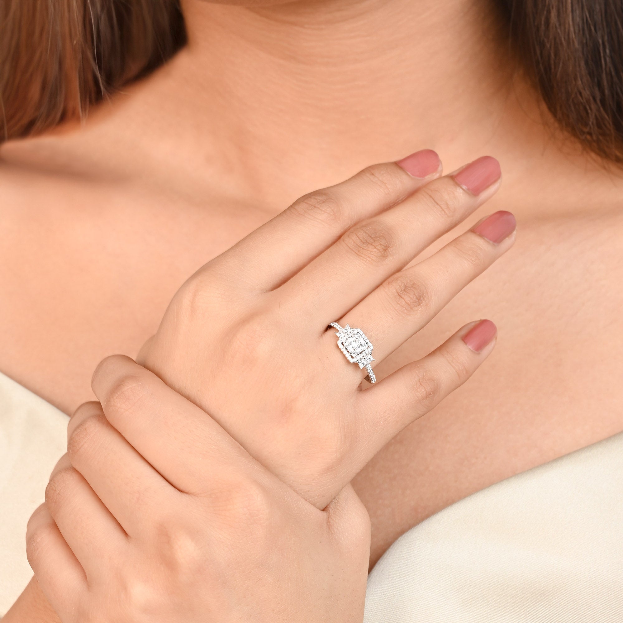 Rectangular Halo CZ Silver Ring