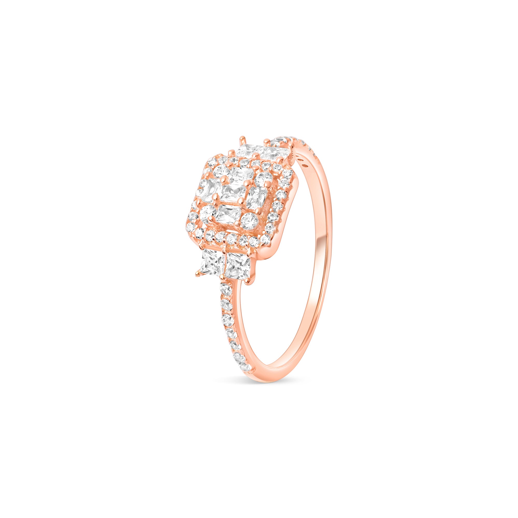 Rectangular Halo CZ Silver Ring