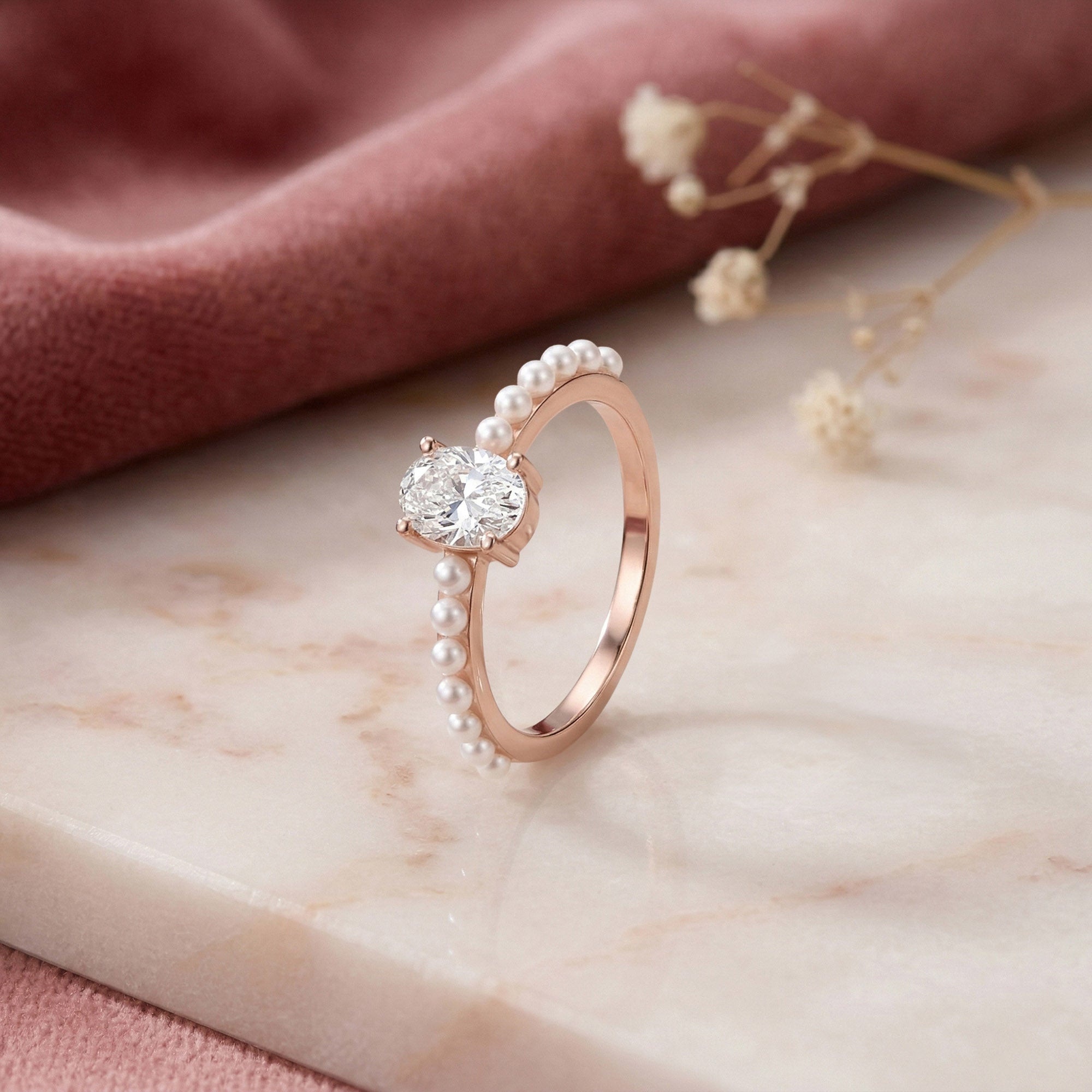 Oval Solitaire Pearl Ring