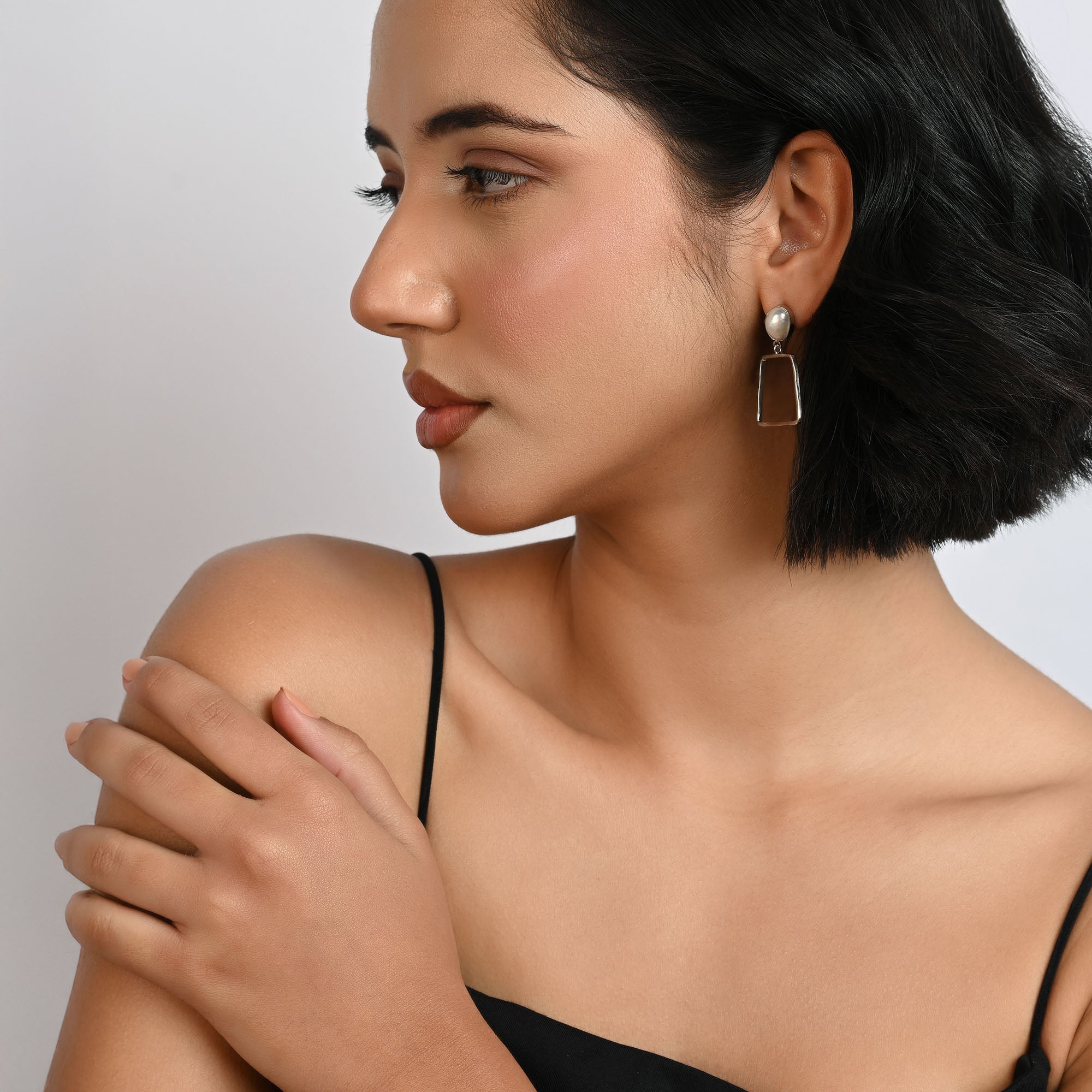 Geometric Pearl Drop Earrings