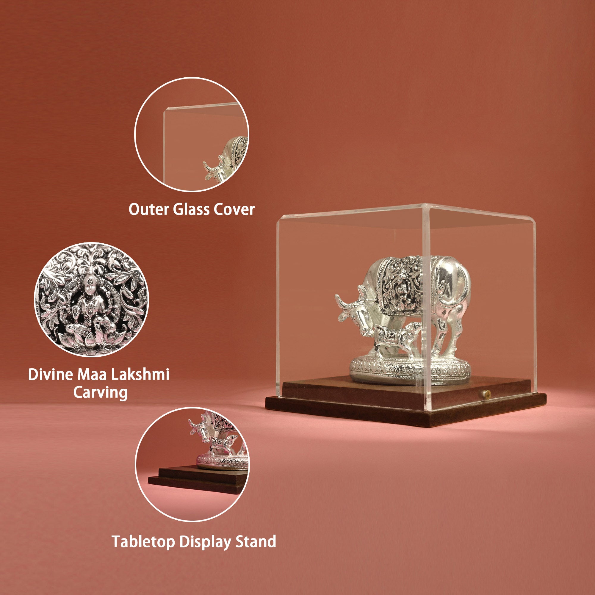 999 Silver Kamdhenu Intricate Carvings Idol