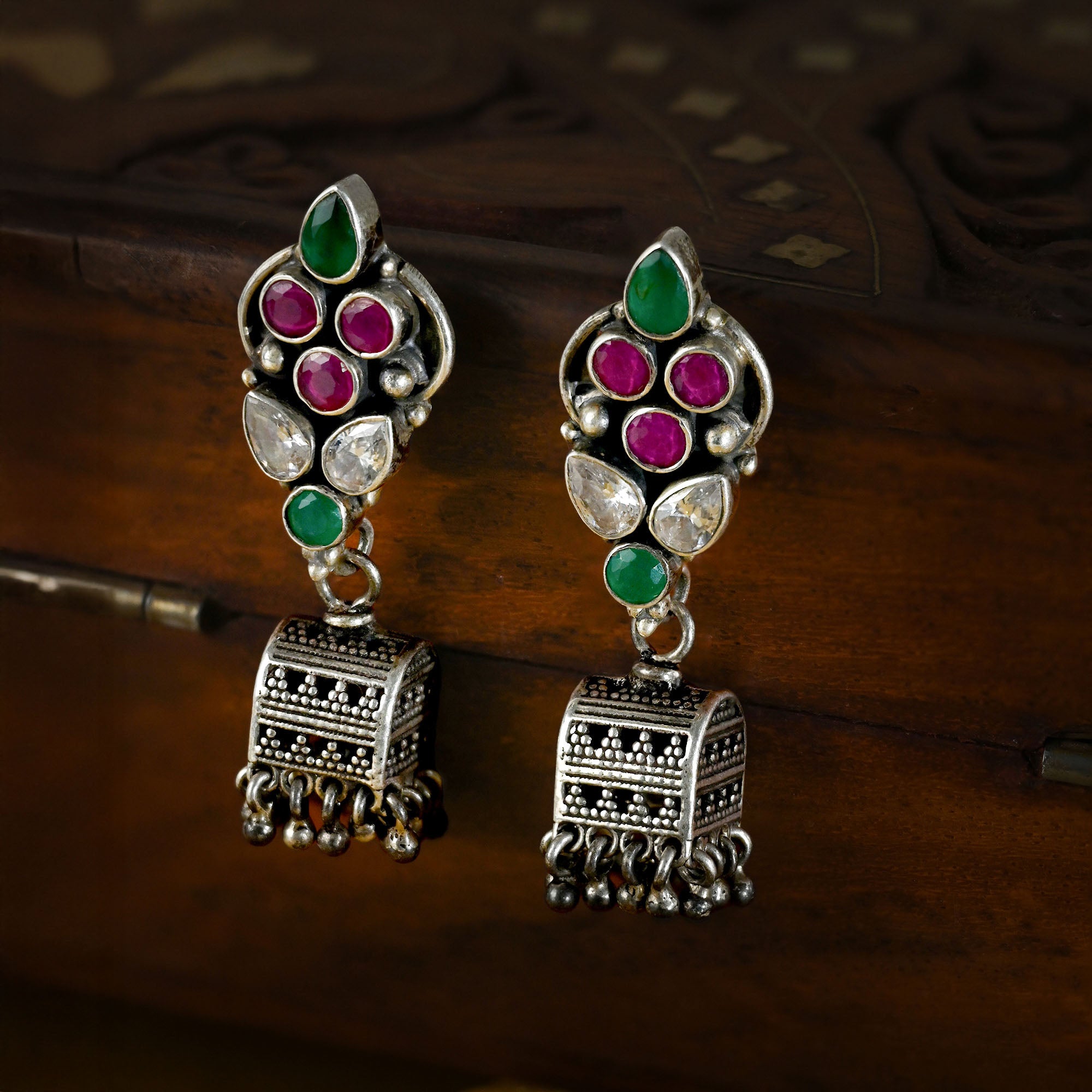 Multi-Stone Silver Earrings