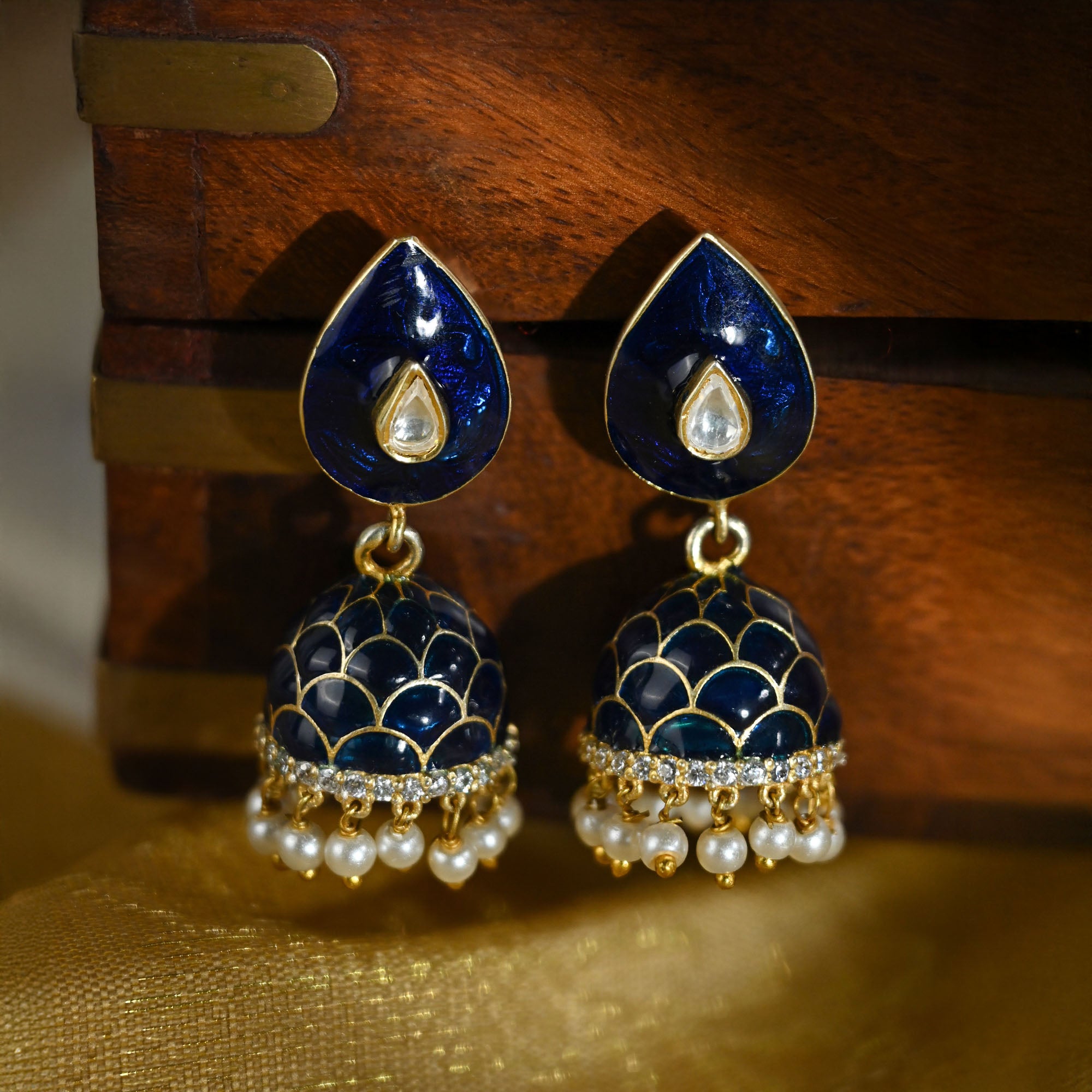 Blue Enamel Silver Earrings