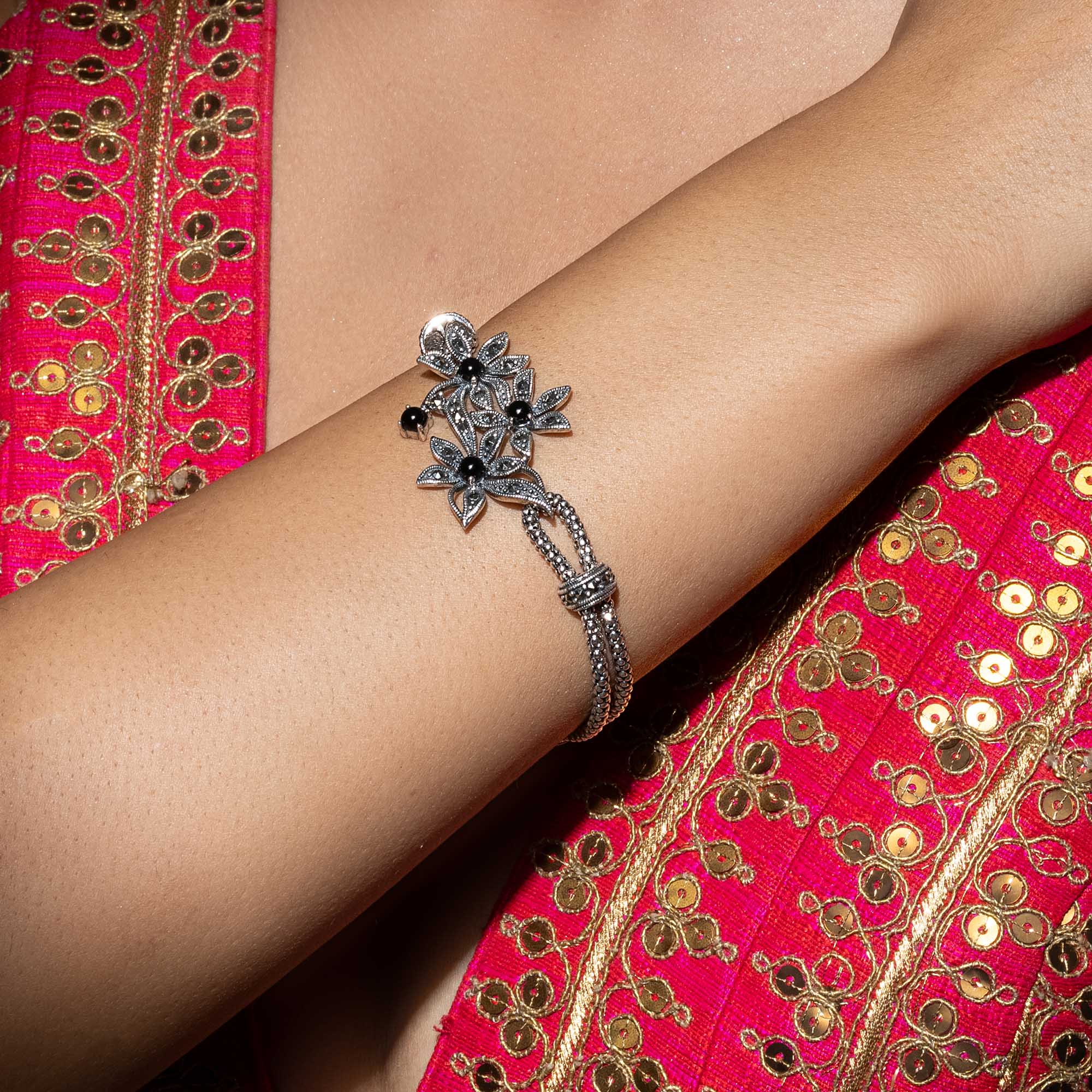Floral Motif Silver Kada