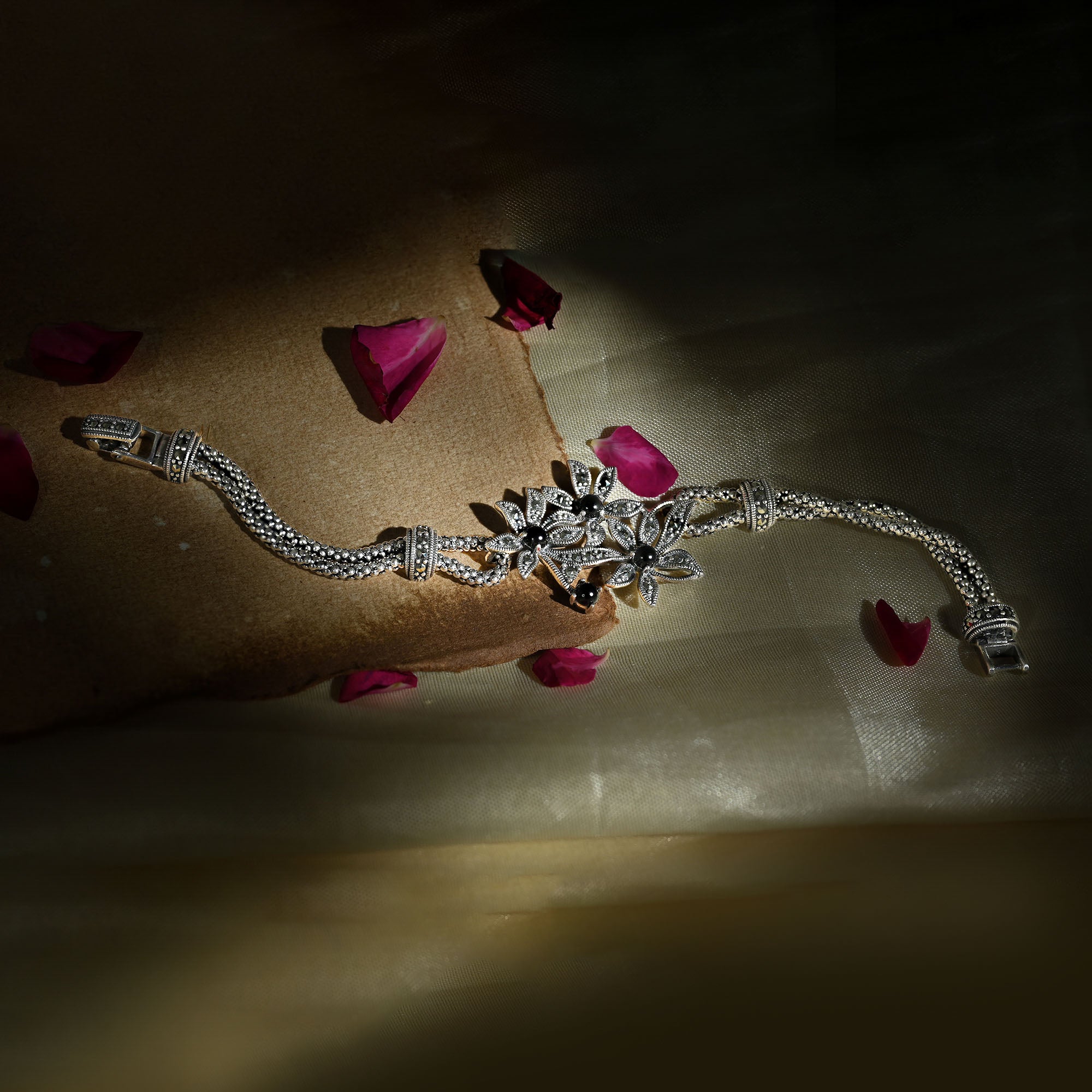 Floral Motif Silver Kada
