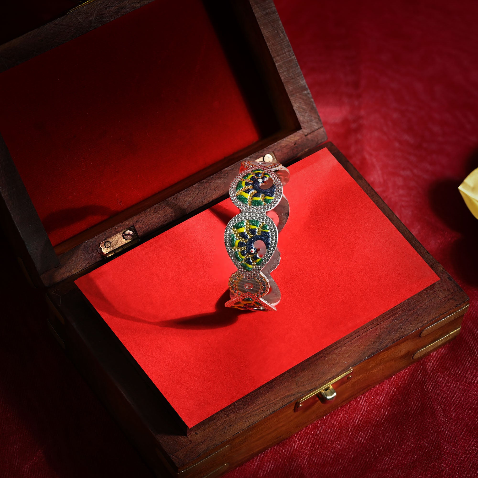 Enamel-Patterned Silver Kada