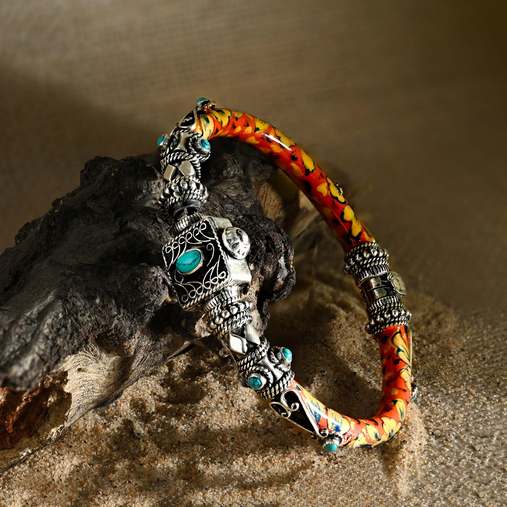 Turquoise Accents Silver Kada