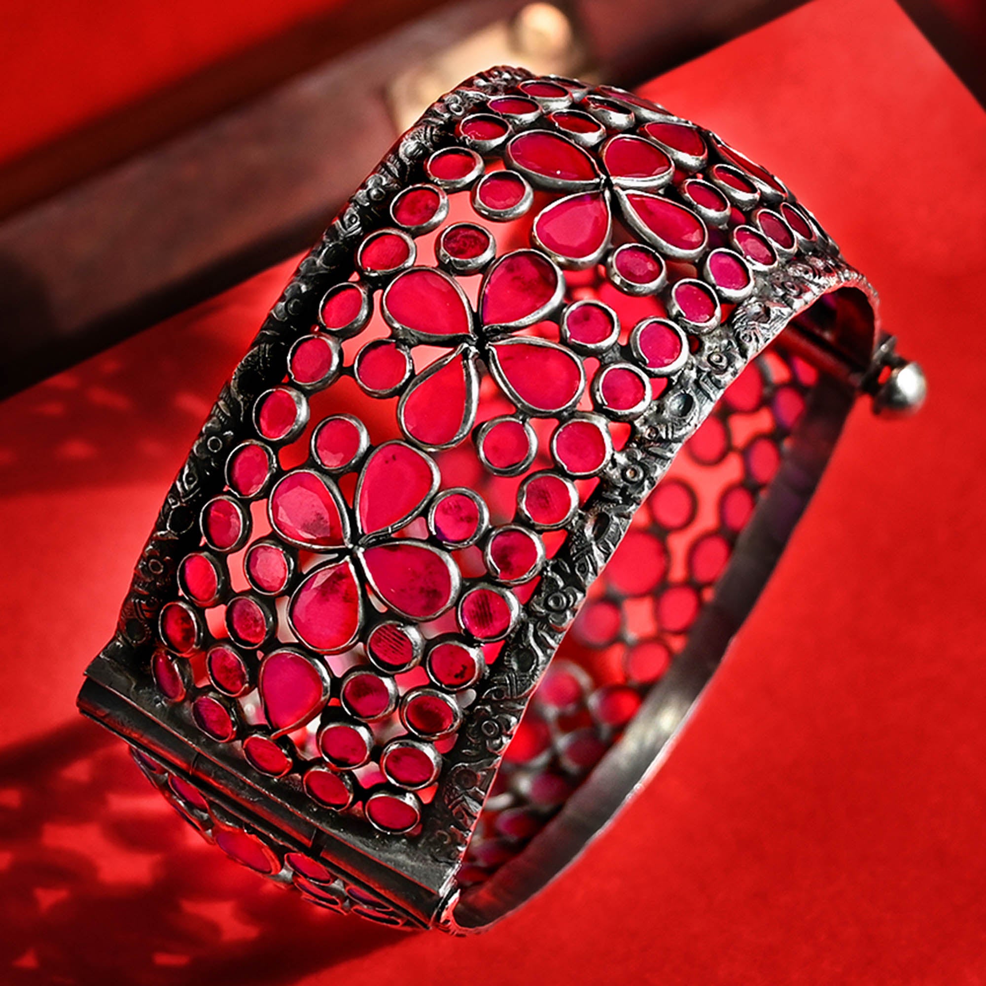 Floral Cutwork Silver Kada