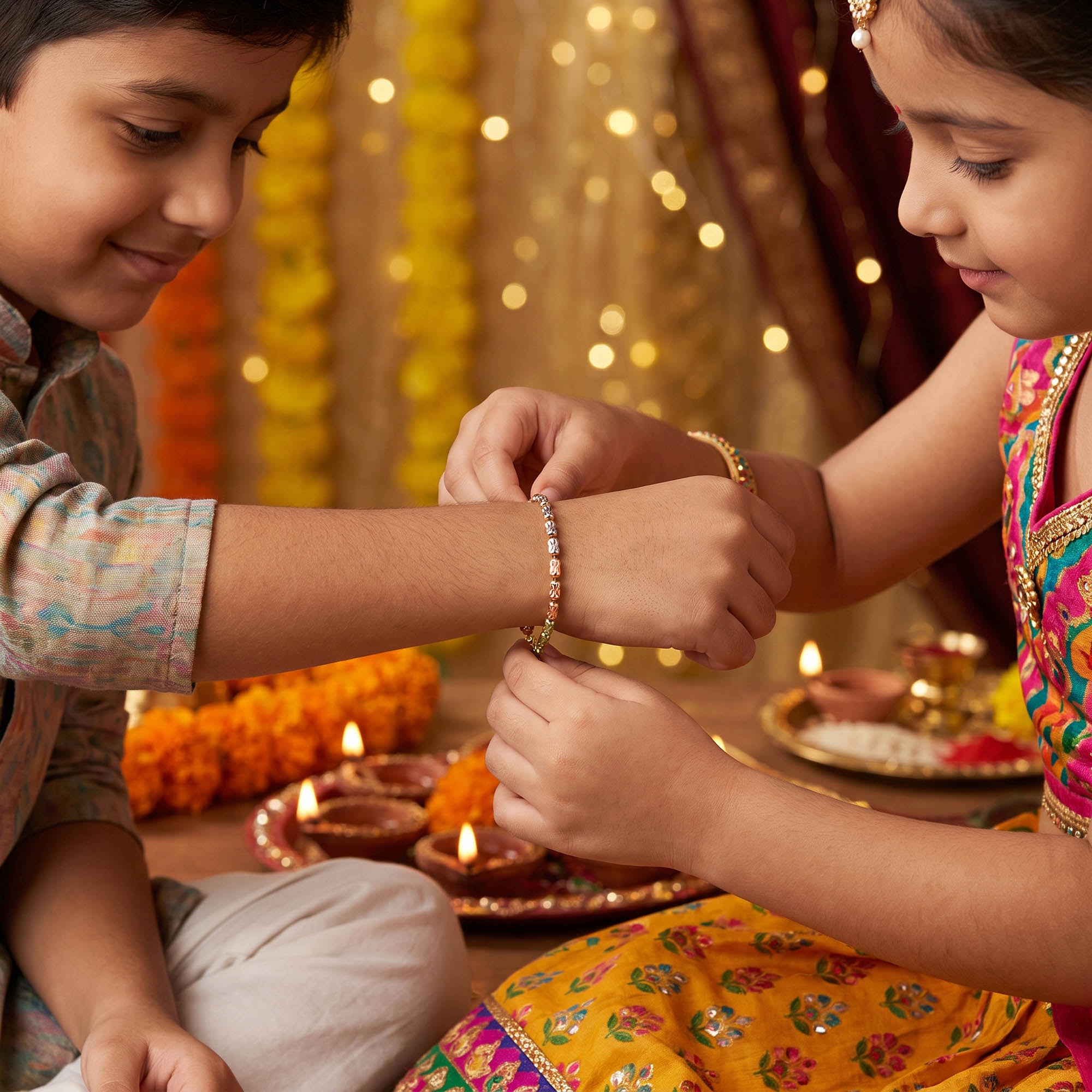 Tri-Tone Beaded Kids Rakhi