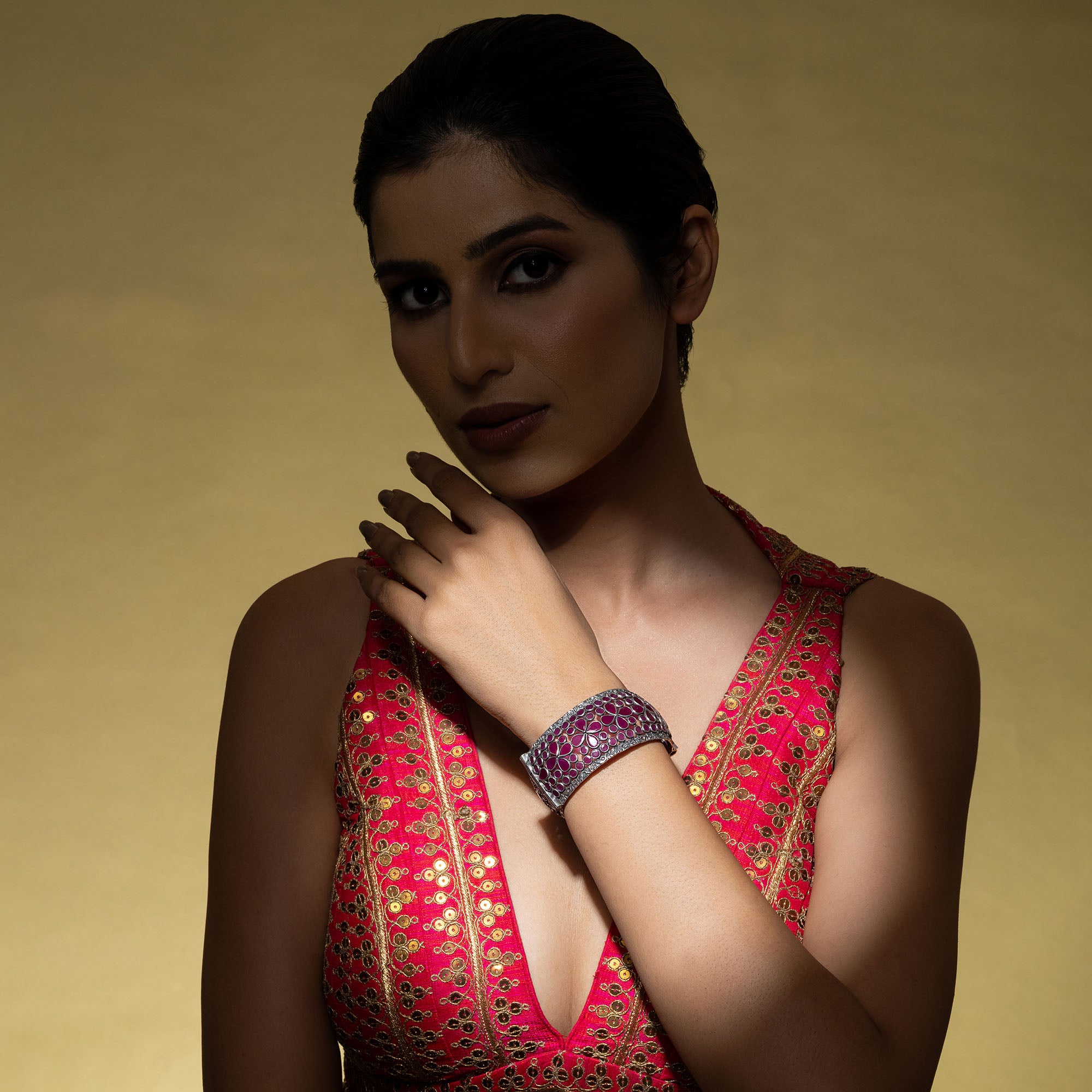 Floral Cutwork Silver Kada