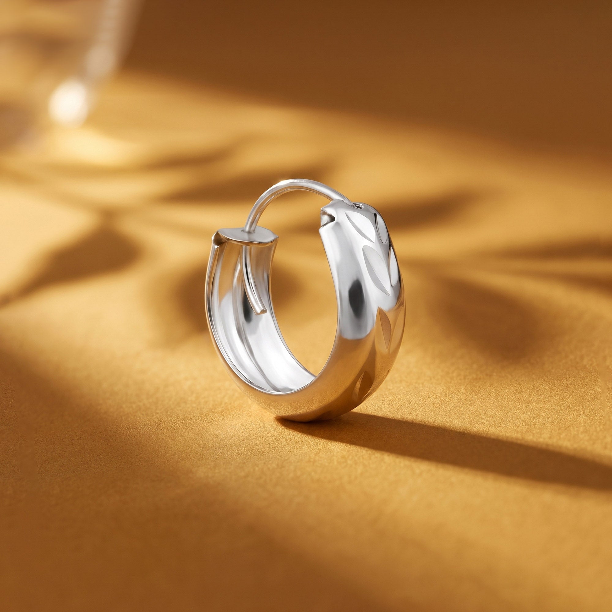 Engraved Leaf Huggie Hoop Earring