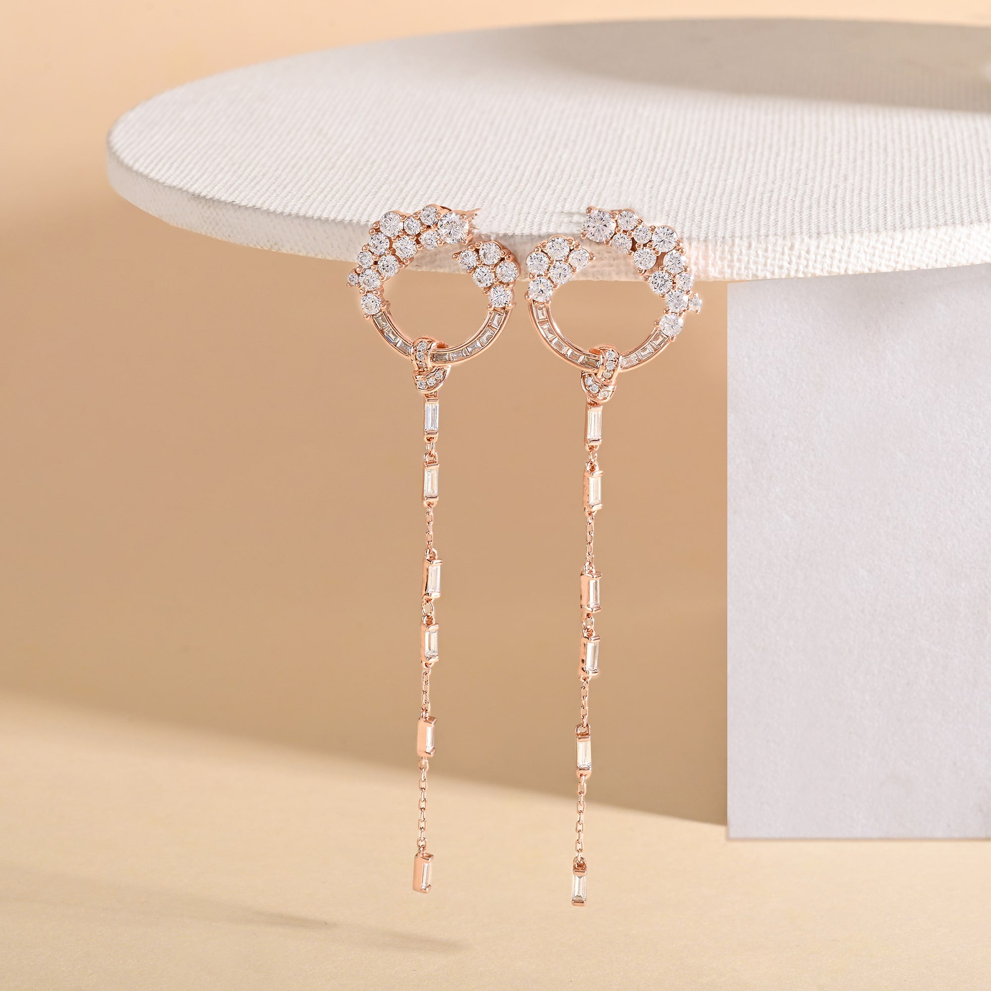 Rose Gold Circular Sleek CZ Dangler