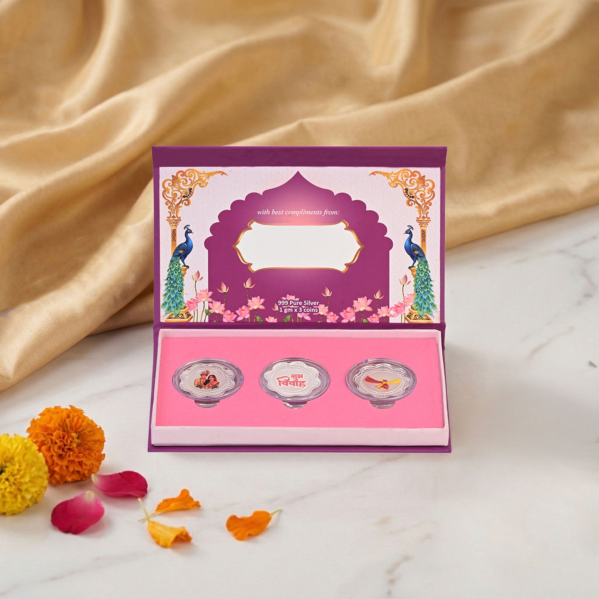 Shubh Vivah 999 Silver Coin Box (3 Coins)