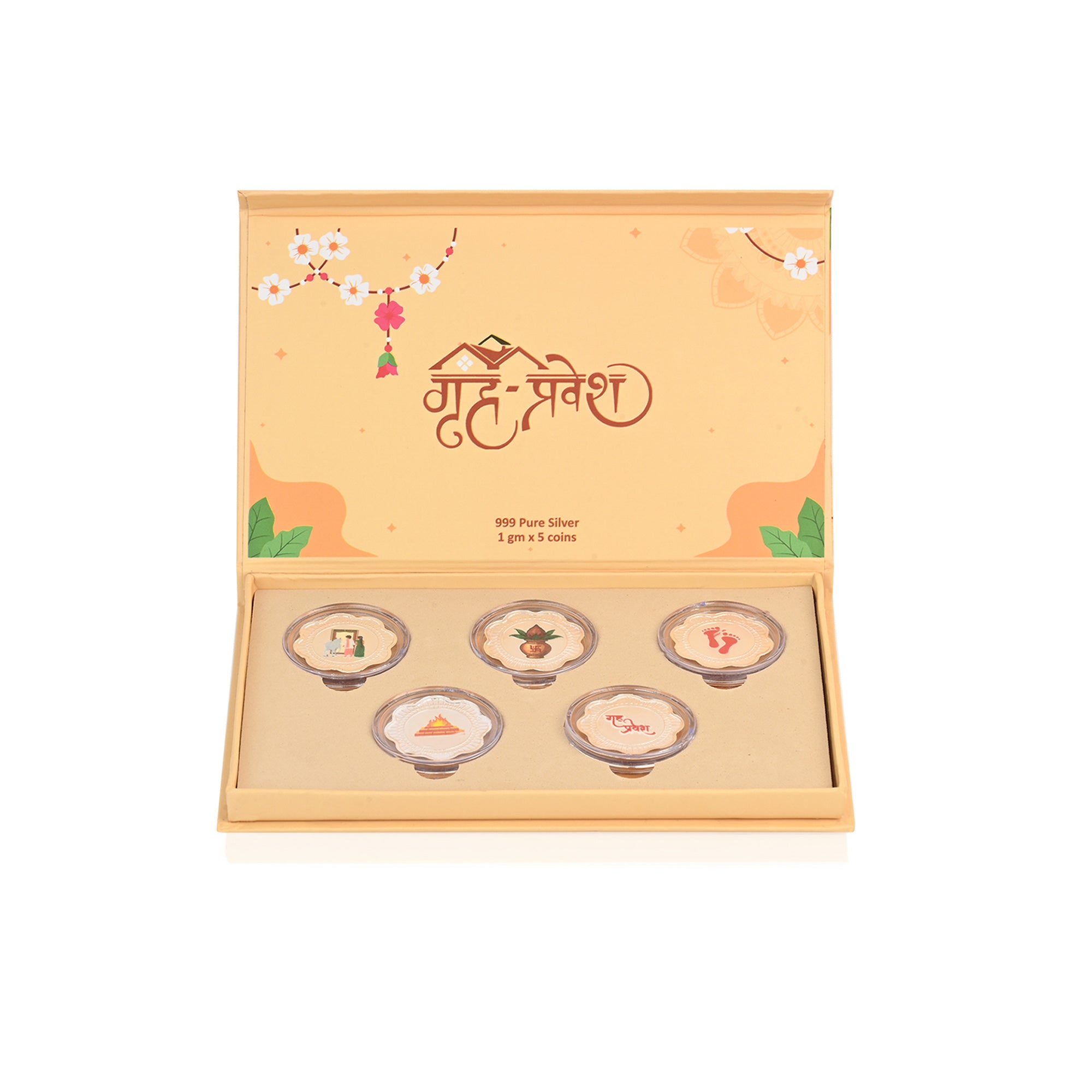 Griha Pravesh 999 Silver Coin Box (5 Coins)